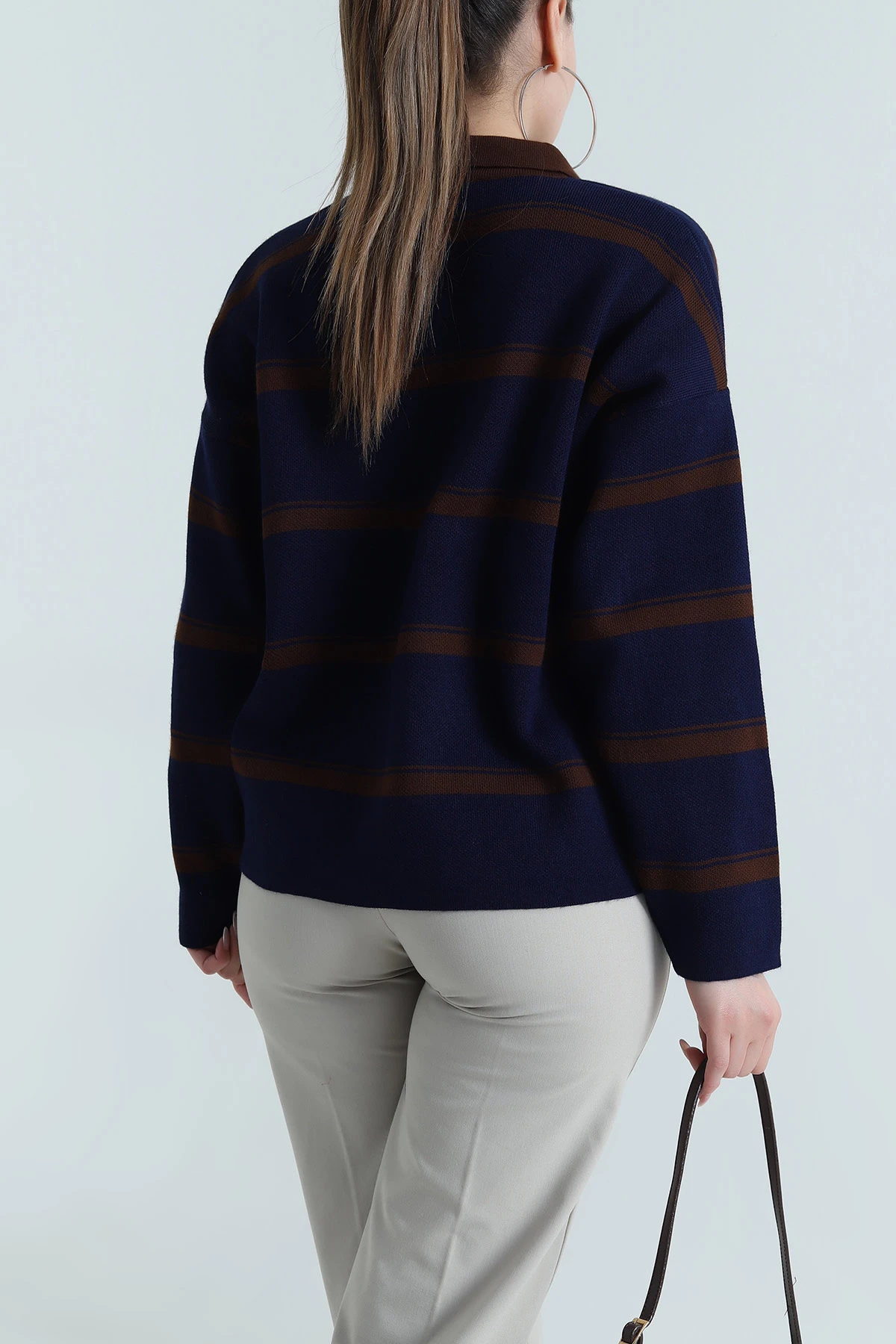 Lacivert Polo Yaka Kadın Triko Kazak 490696