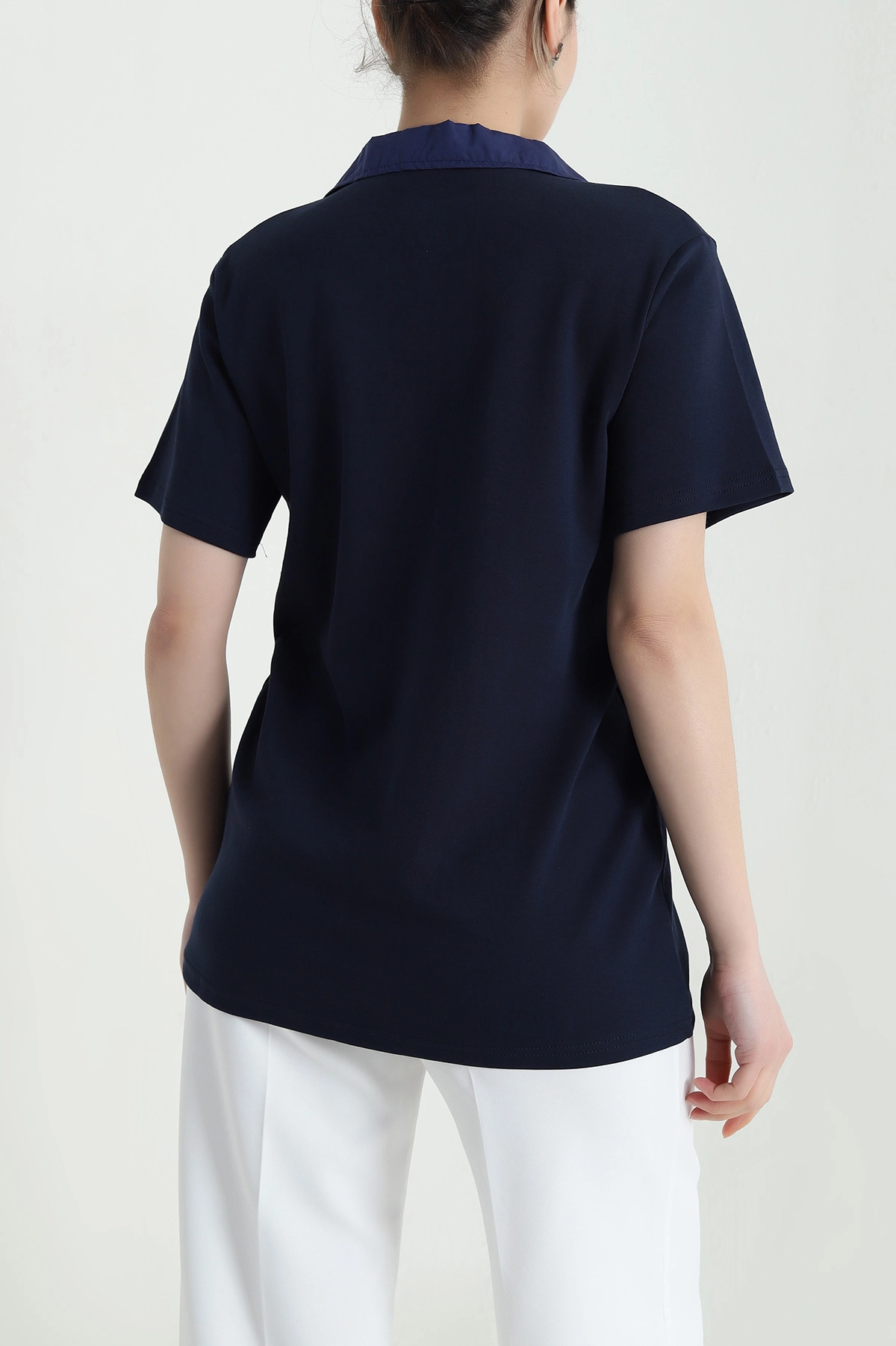 Lacivert Polo Yaka Kristal Kadın Bluz 449062