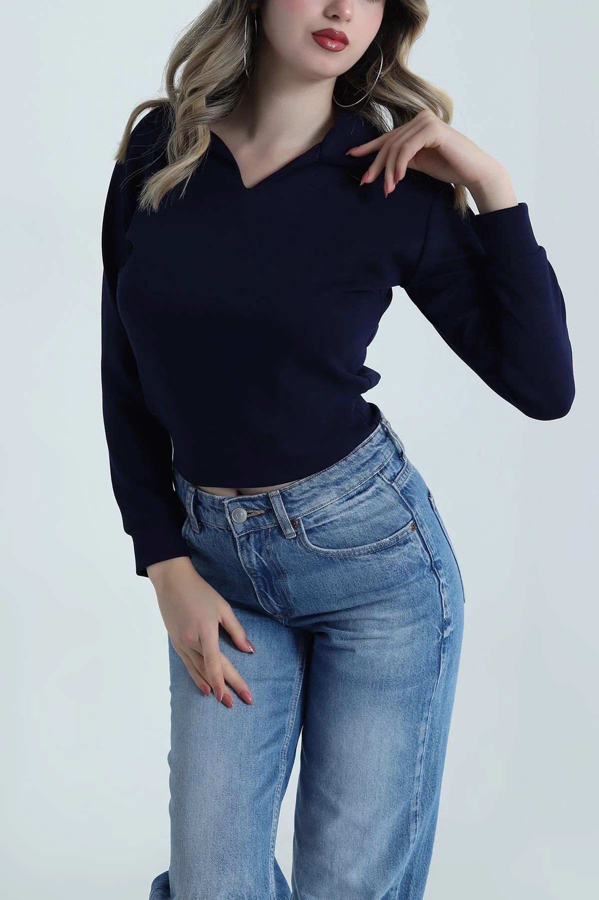 Lacivert Polo Yaka Oysho Kadın Bluz 486677