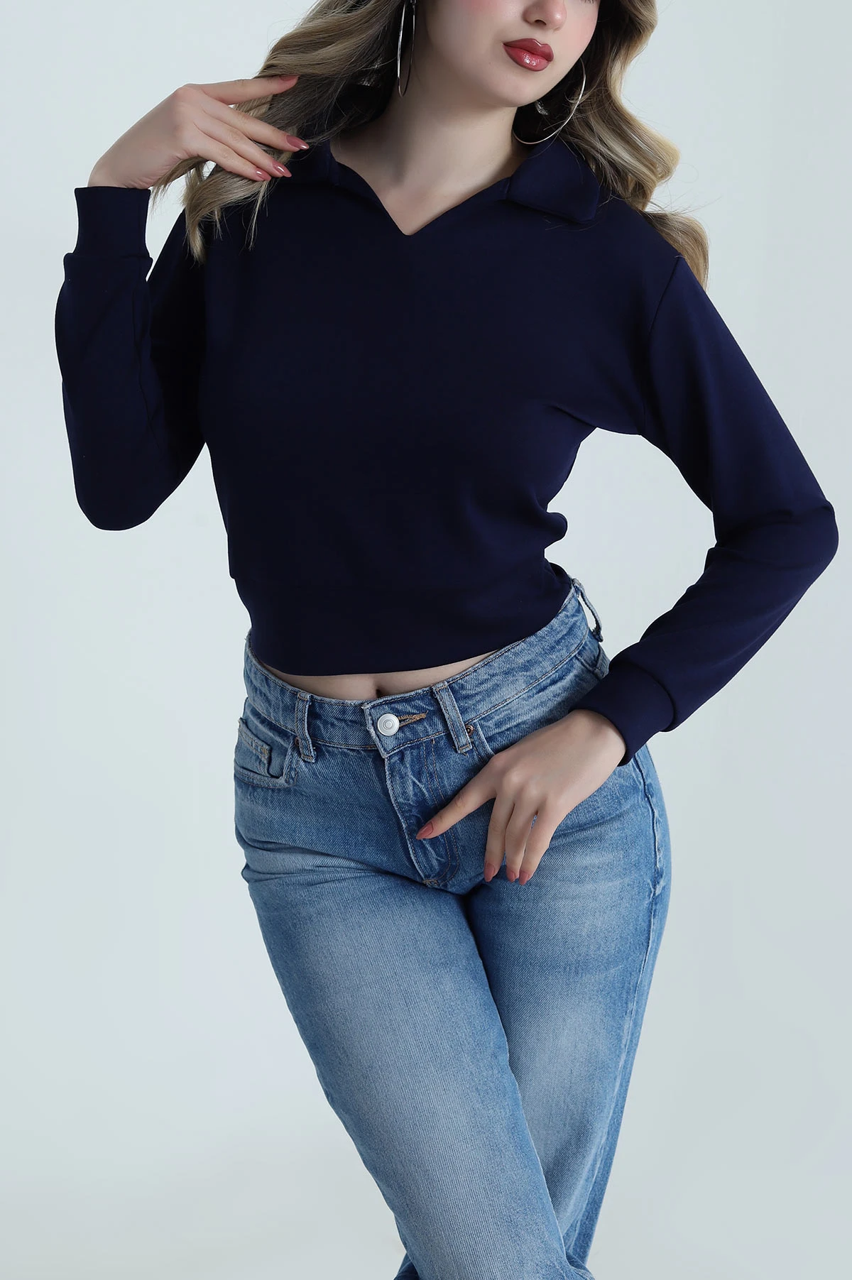 Lacivert Polo Yaka Oysho Kadın Bluz 486677