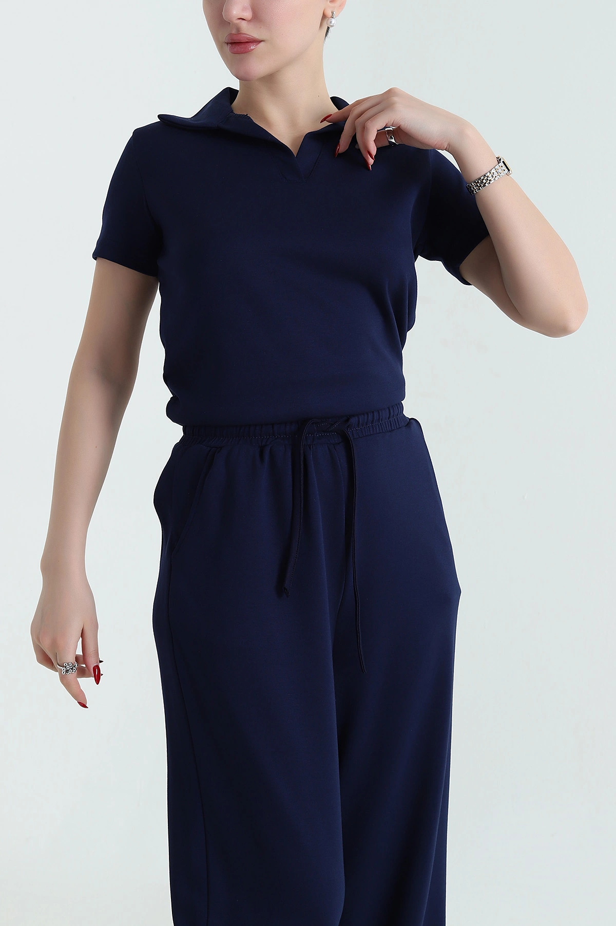 Lacivert Polo Yaka Oysho Kadın İkili Takım 430085