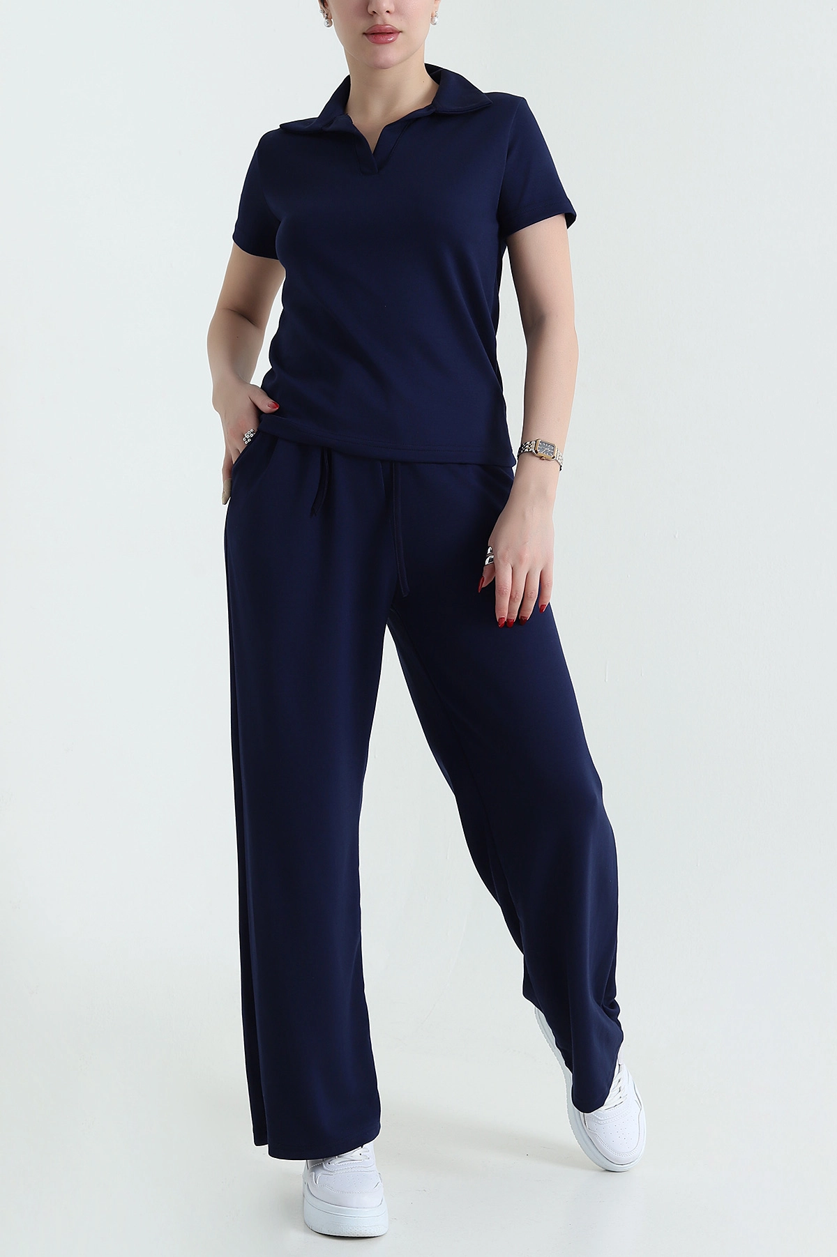 Lacivert Polo Yaka Oysho Kadın İkili Takım 430085