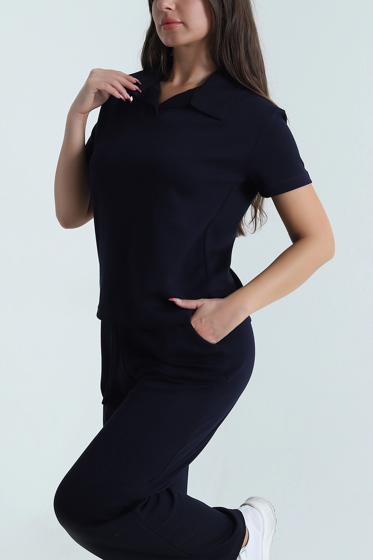 Lacivert Polo Yaka Palazzo Modal Kadın İkili Takım 478655