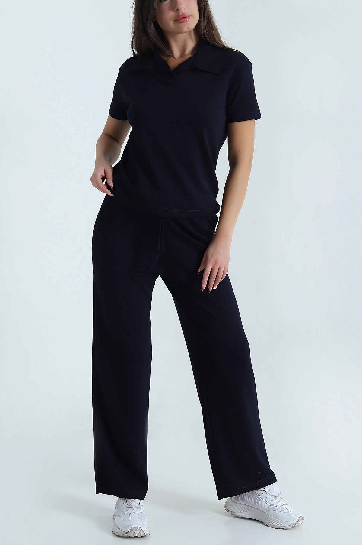 Lacivert Polo Yaka Palazzo Modal Kadın İkili Takım 478655