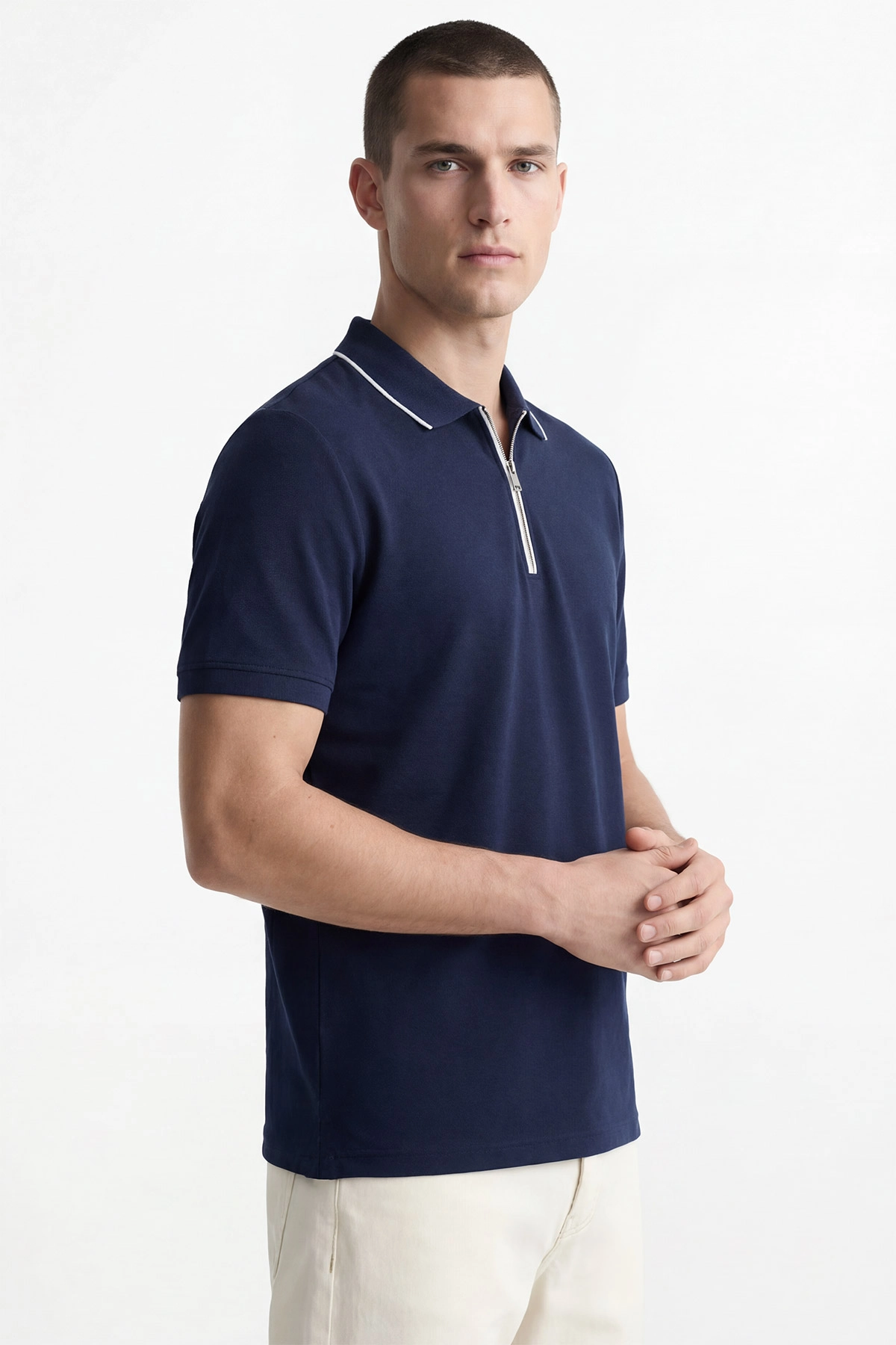 Lacivert Polo Yaka Yarım Fermuarlı Erkek Tişört 435377