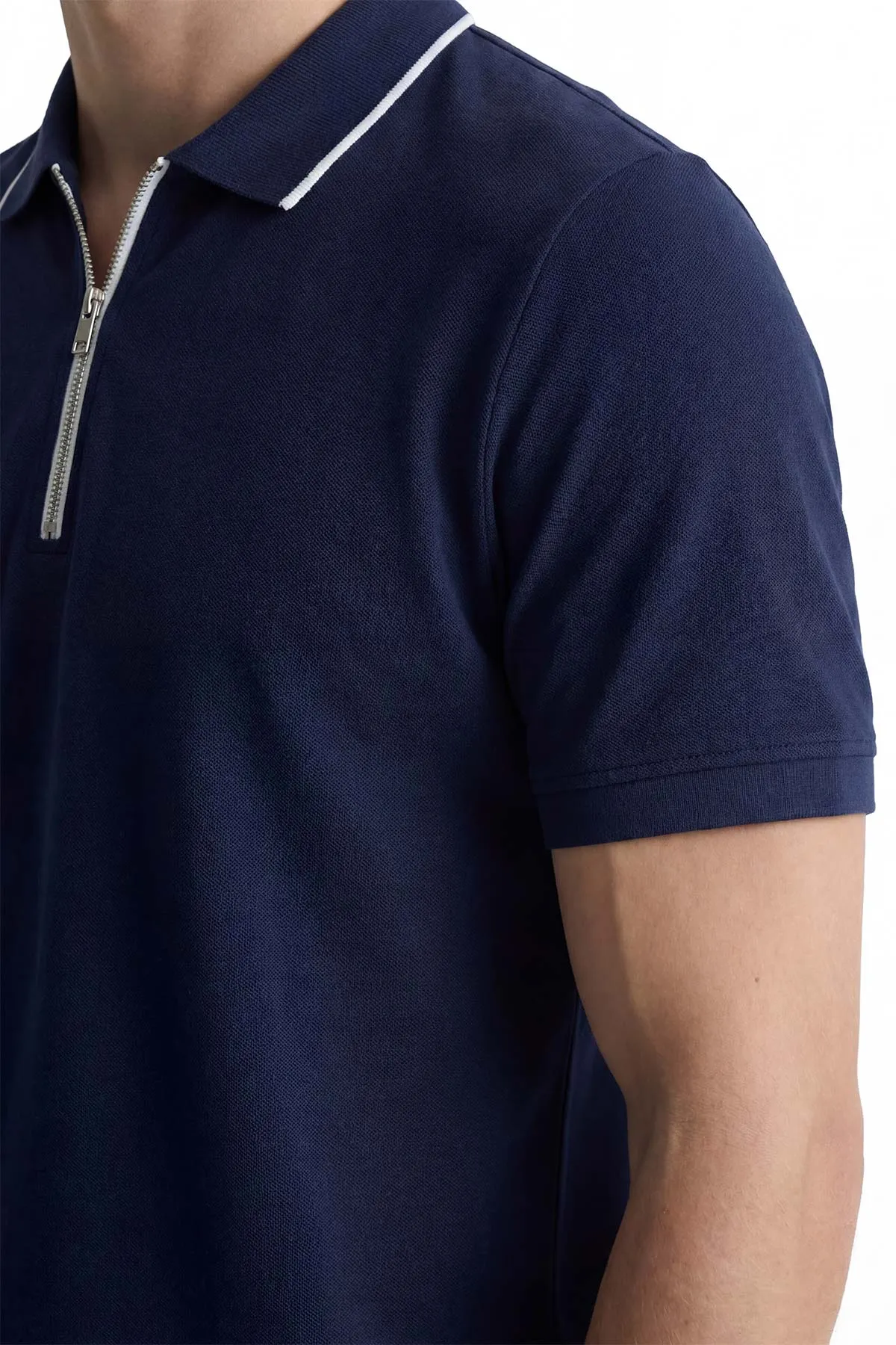 Lacivert Polo Yaka Yarım Fermuarlı Erkek Tişört 435377