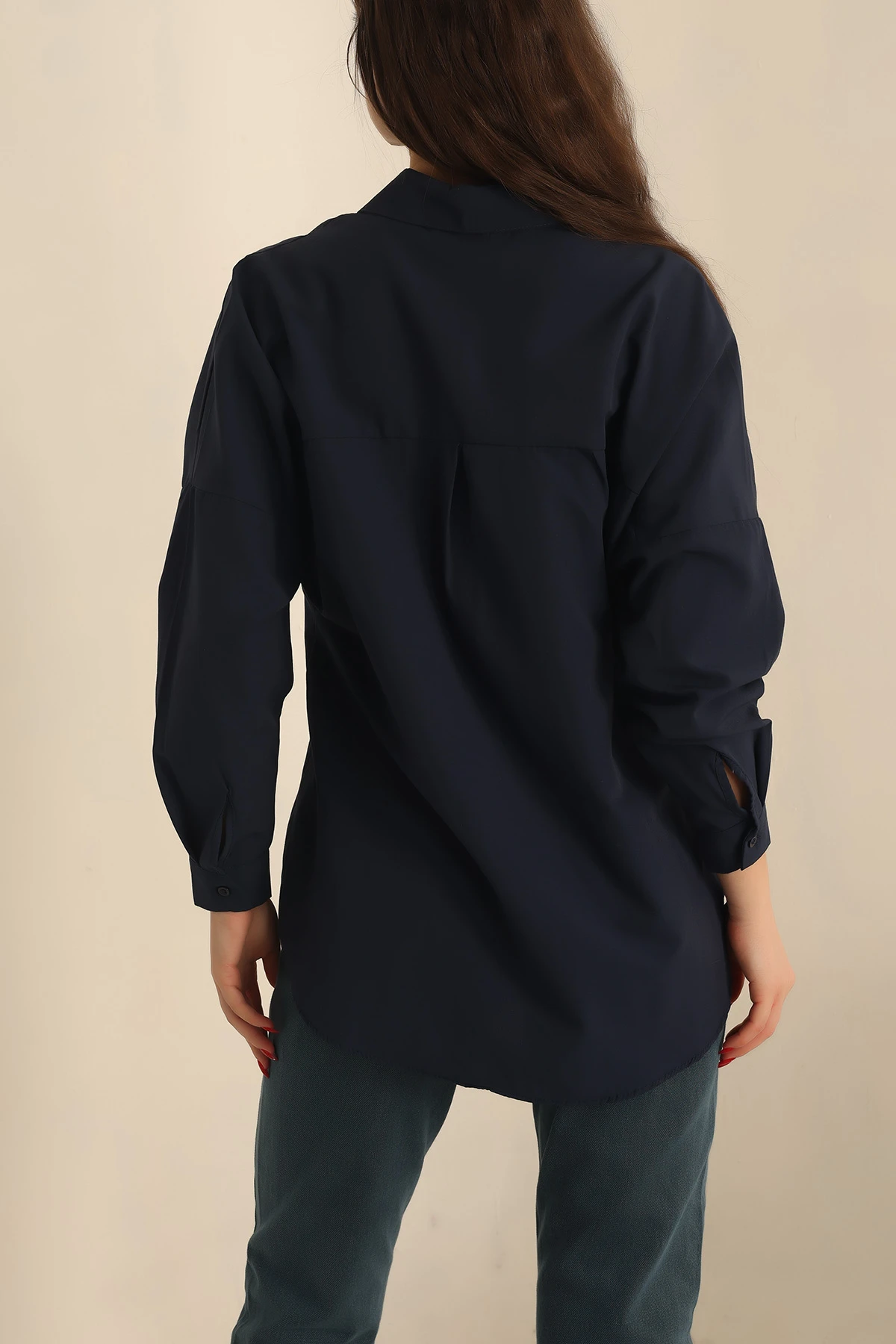 Lacivert Poplin Dokuma Bayan Gömlek 234849