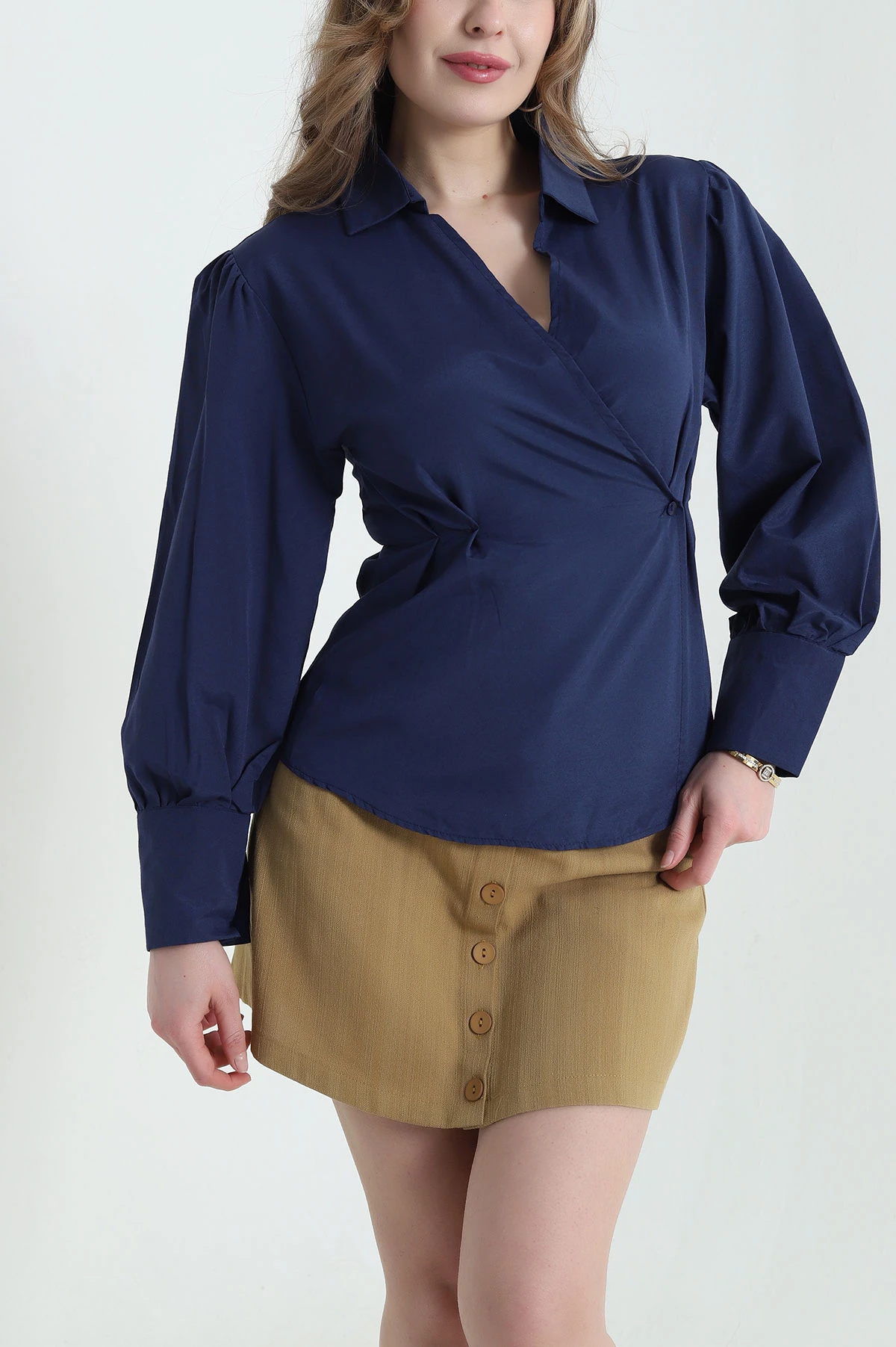Lacivert Poplin Dokuma Kadın Gömlek 432095