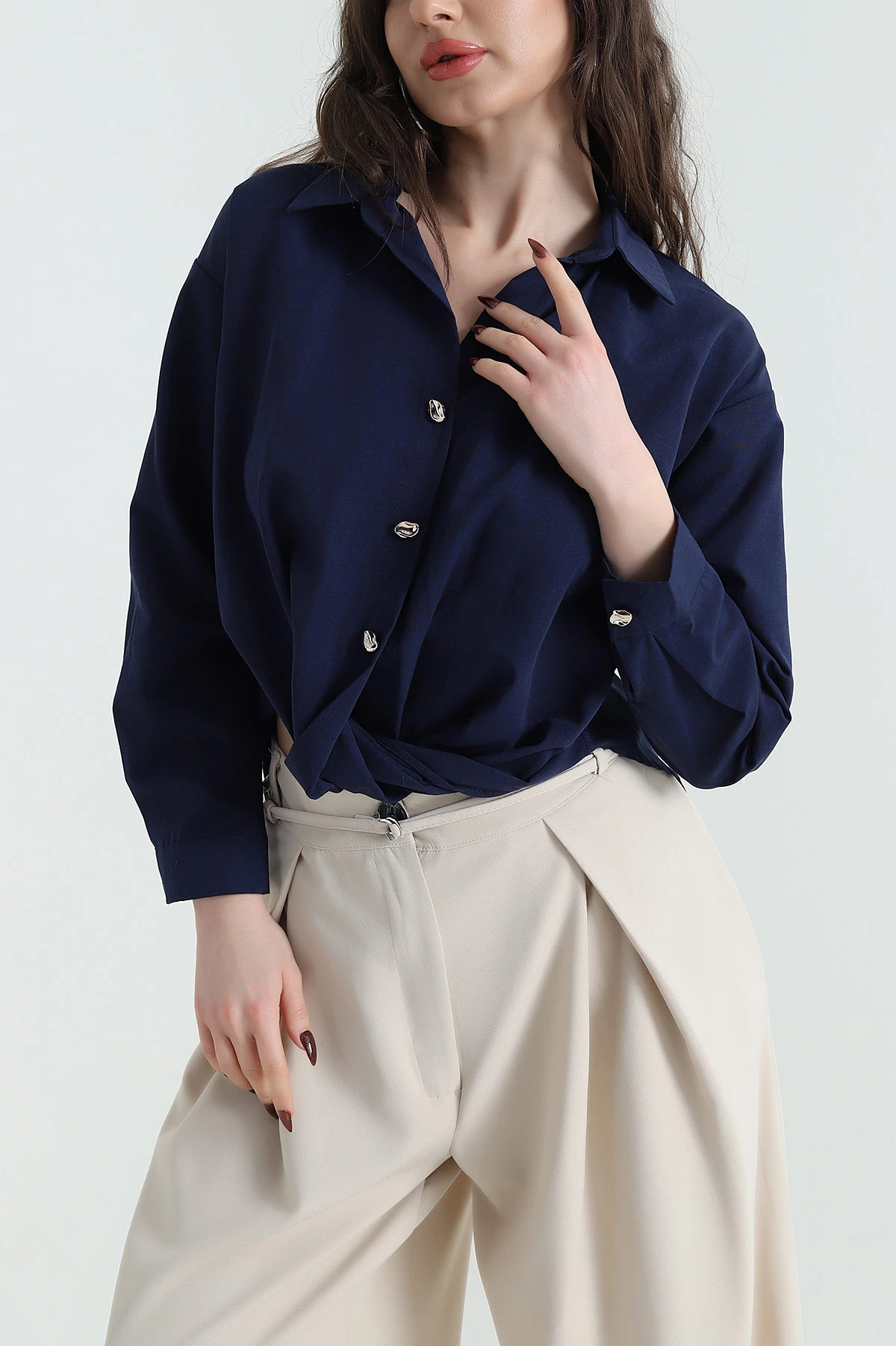 Lacivert Poplin Kadın Gömlek 432526