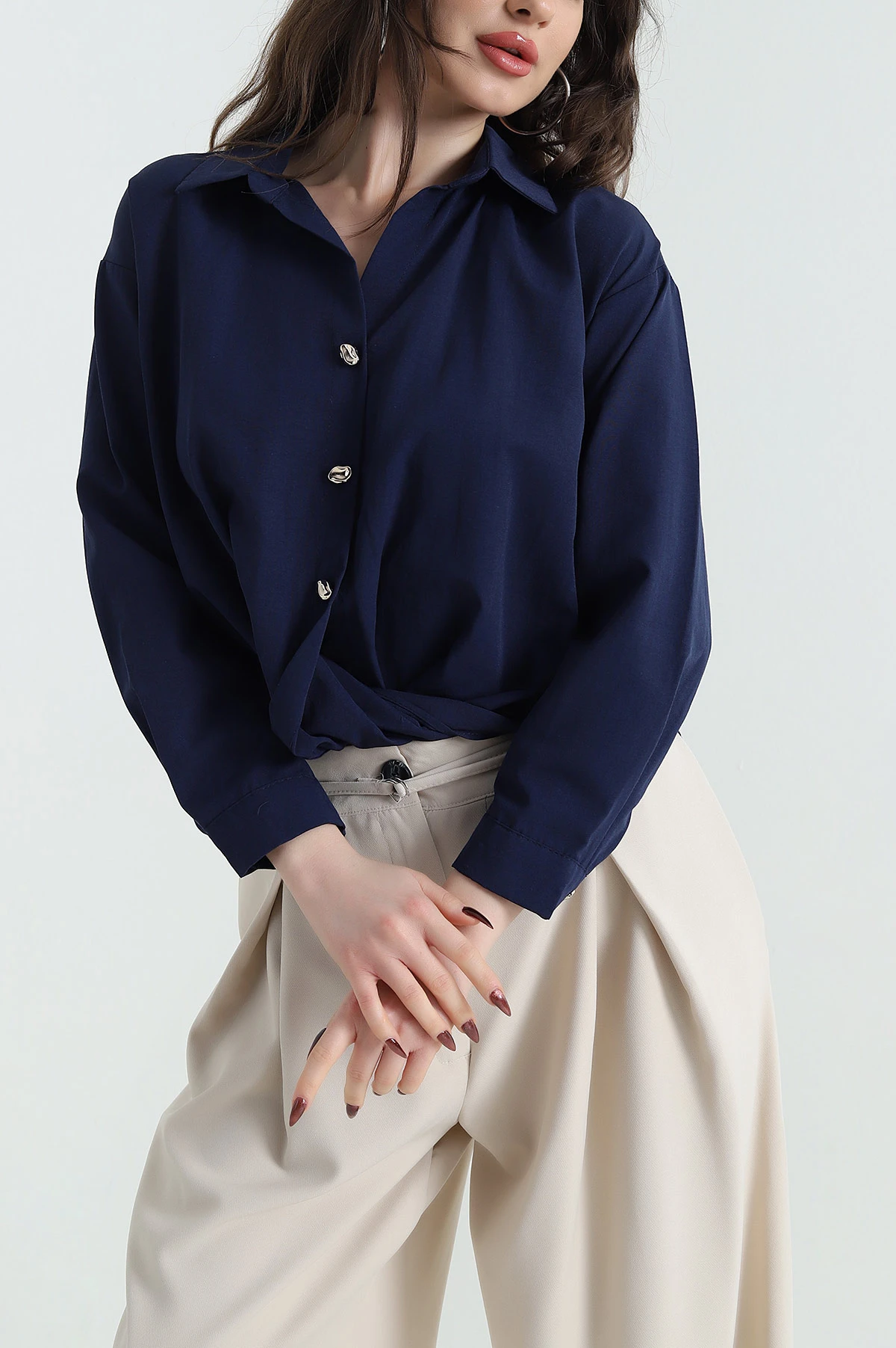 Lacivert Poplin Kadın Gömlek 432526