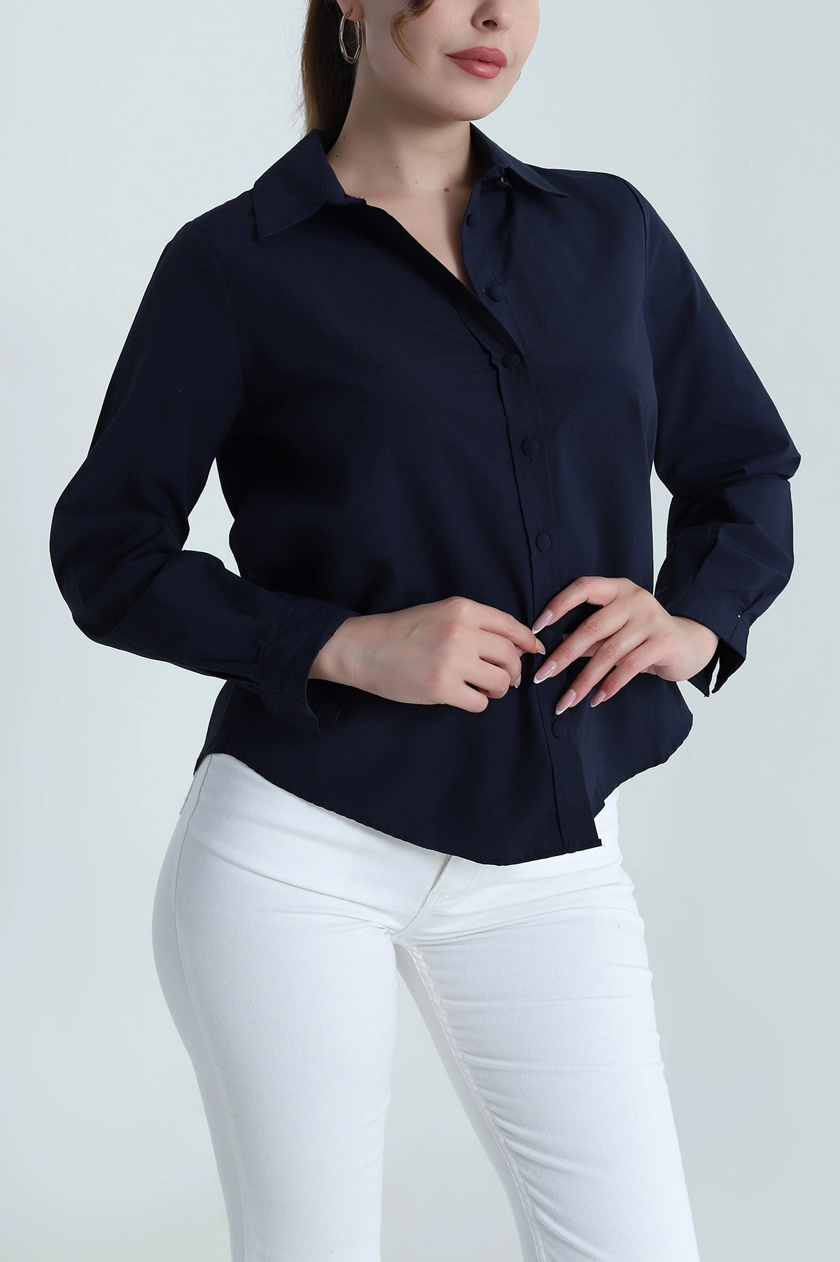 Lacivert Poplin Kadın Gömlek 485518