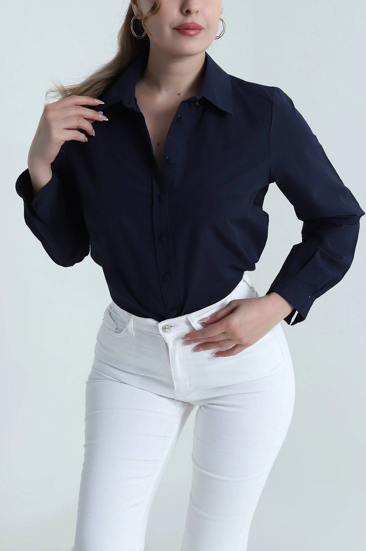 Lacivert Poplin Kadın Gömlek 485518