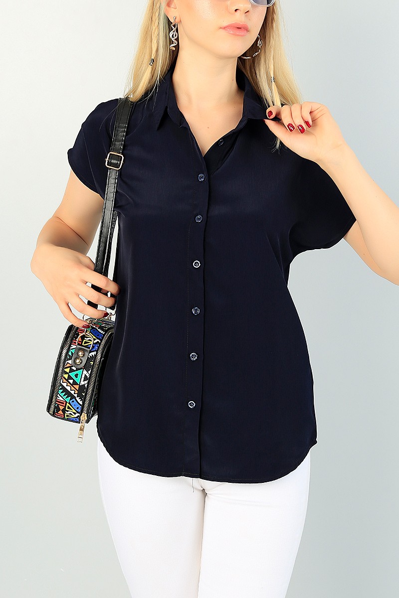 Lacivert Poplin Kumaş Bayan Gömlek 73366