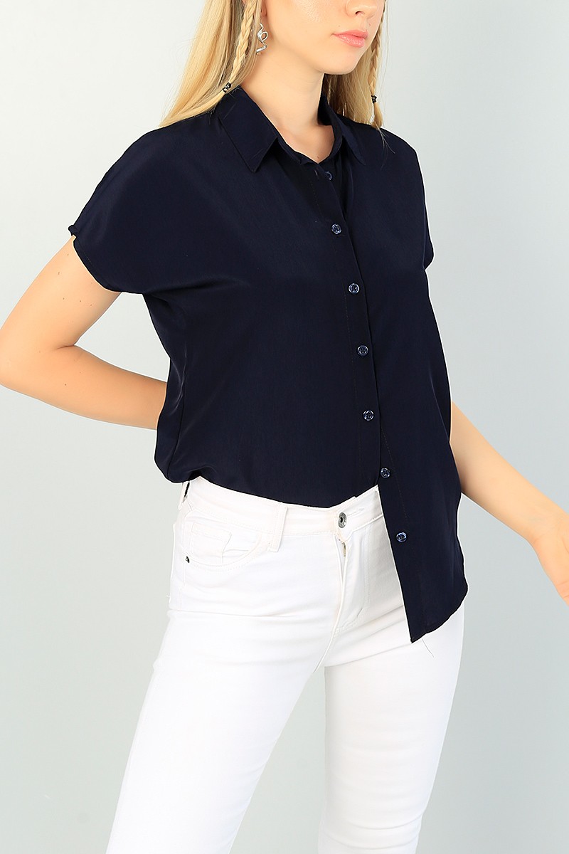 Lacivert Poplin Kumaş Bayan Gömlek 73366