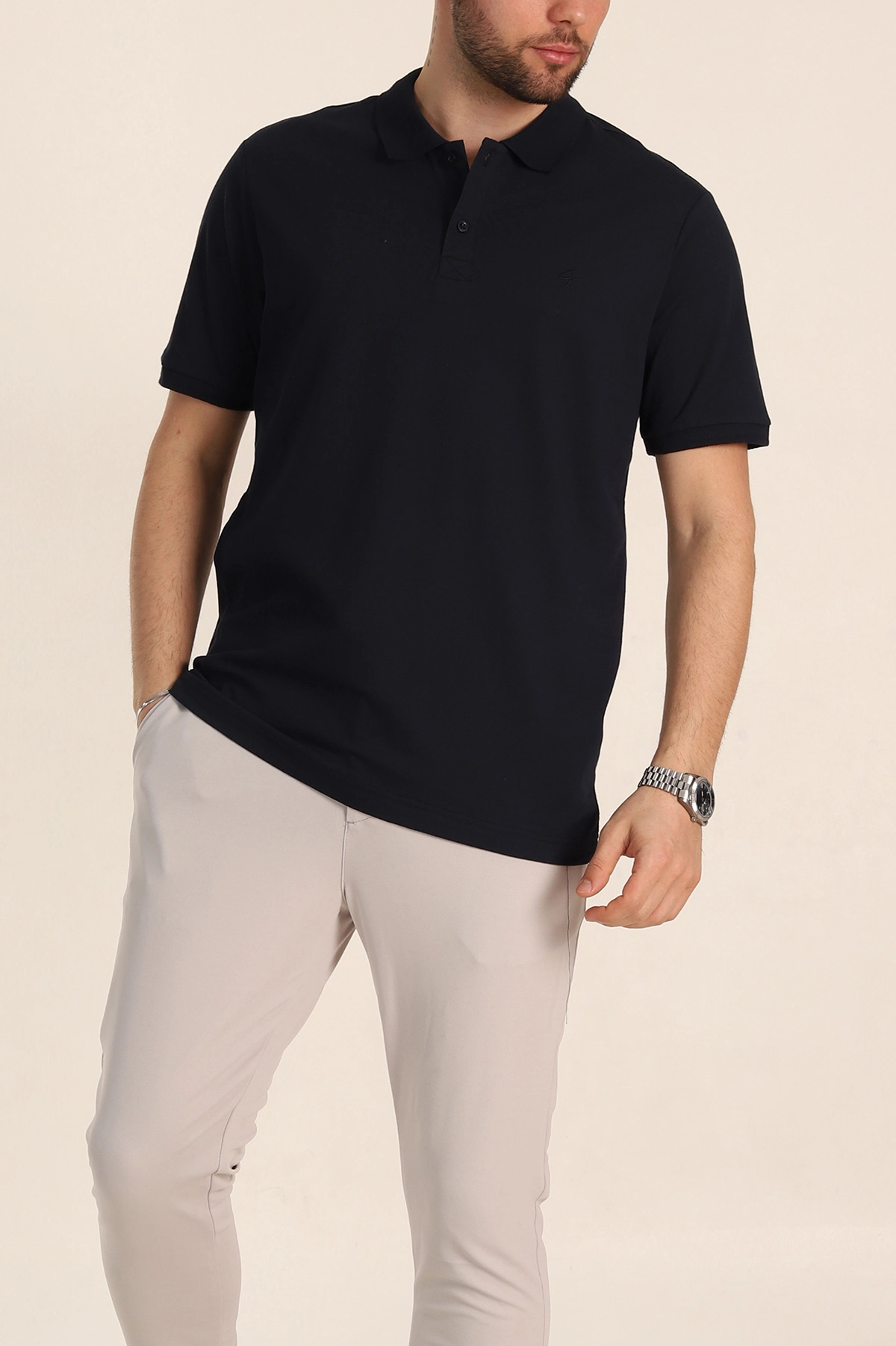 Lacivert Regular Fit Basic Polo Yaka Erkek Tişört 342465