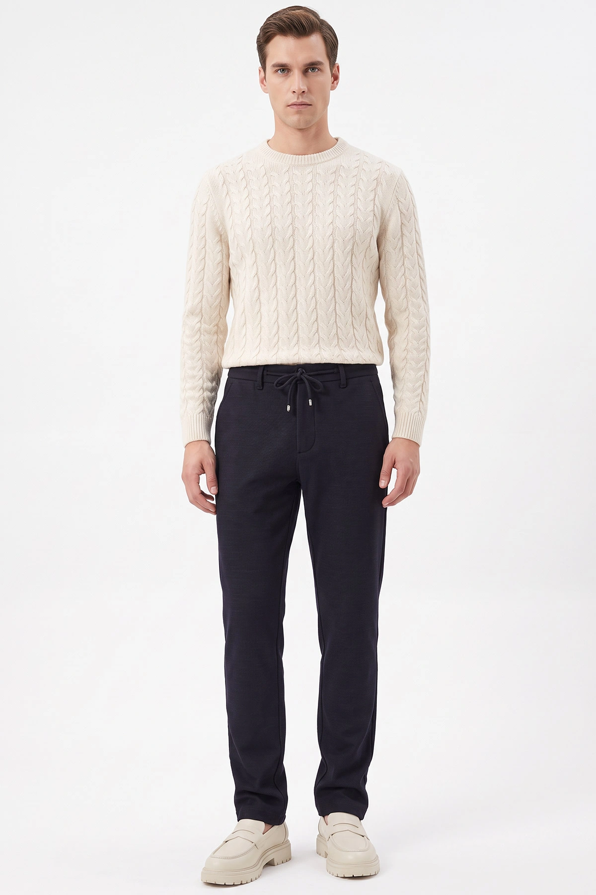 Lacivert Regular Fit Belden Bağlamalı Erkek Pantolon 493177