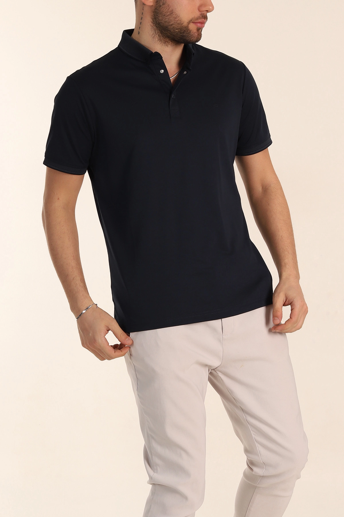Lacivert Regular Fit Çıt Çıt Düğmeli Polo Yaka Erkek Tişört 338440