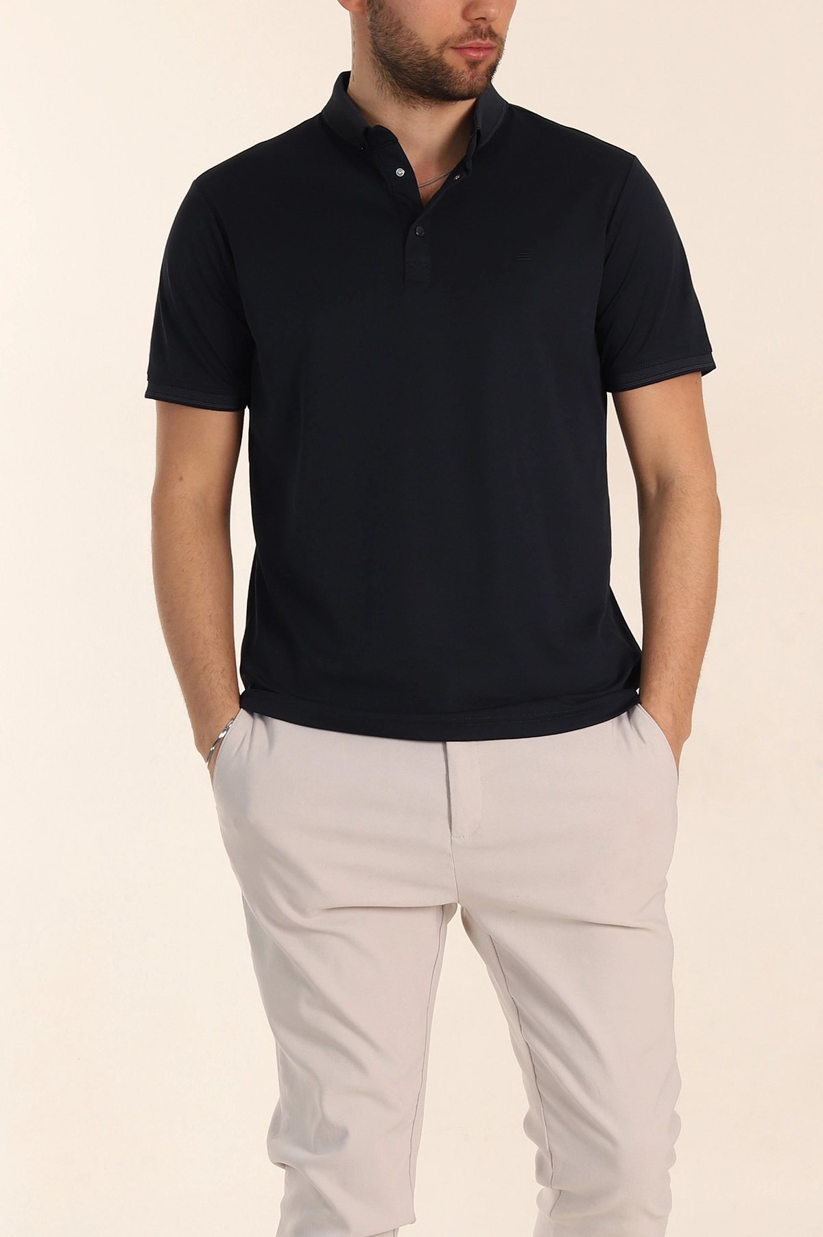 Lacivert Regular Fit Çıt Çıt Düğmeli Polo Yaka Erkek Tişört 338440