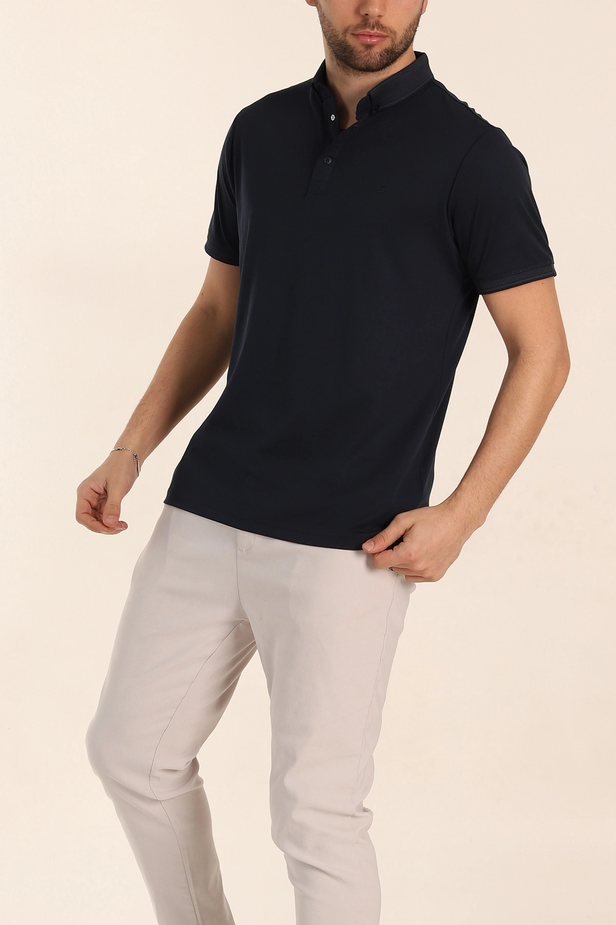 Lacivert Regular Fit Çıt Çıt Düğmeli Polo Yaka Erkek Tişört 338440