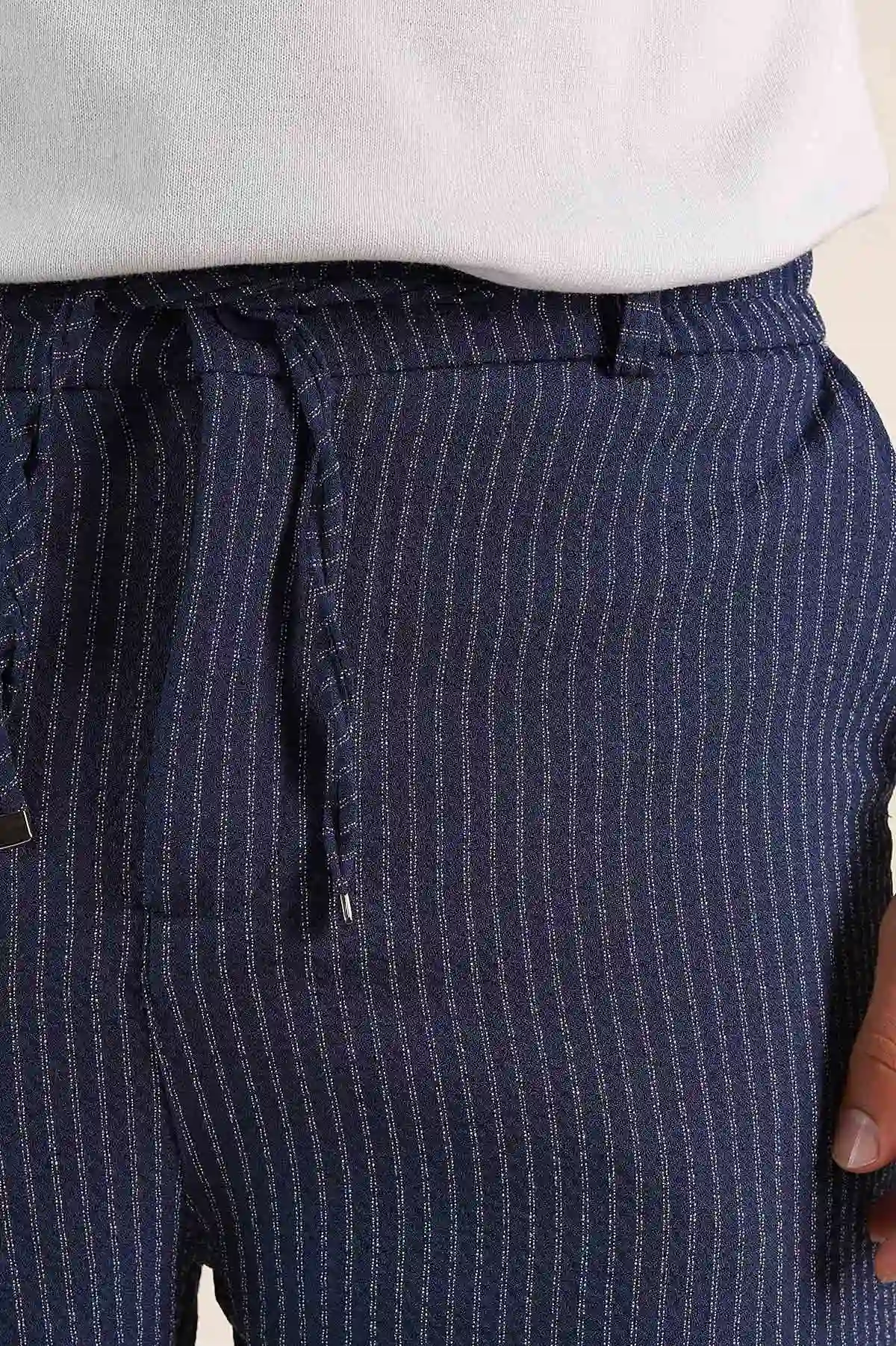 Lacivert Regular Fit Çizgili Erkek Şort 385196