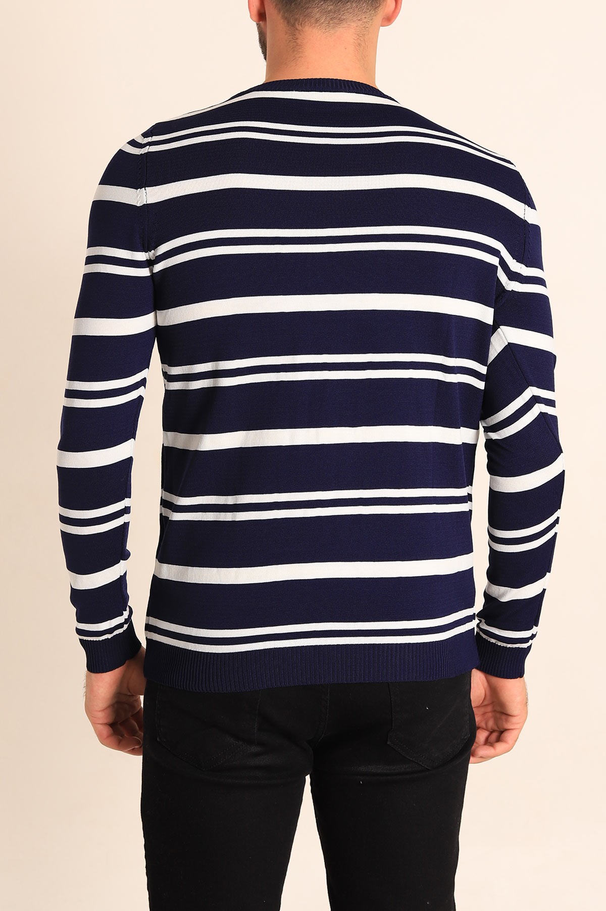 Lacivert Regular Fit Çizgili Triko Kazak 213862