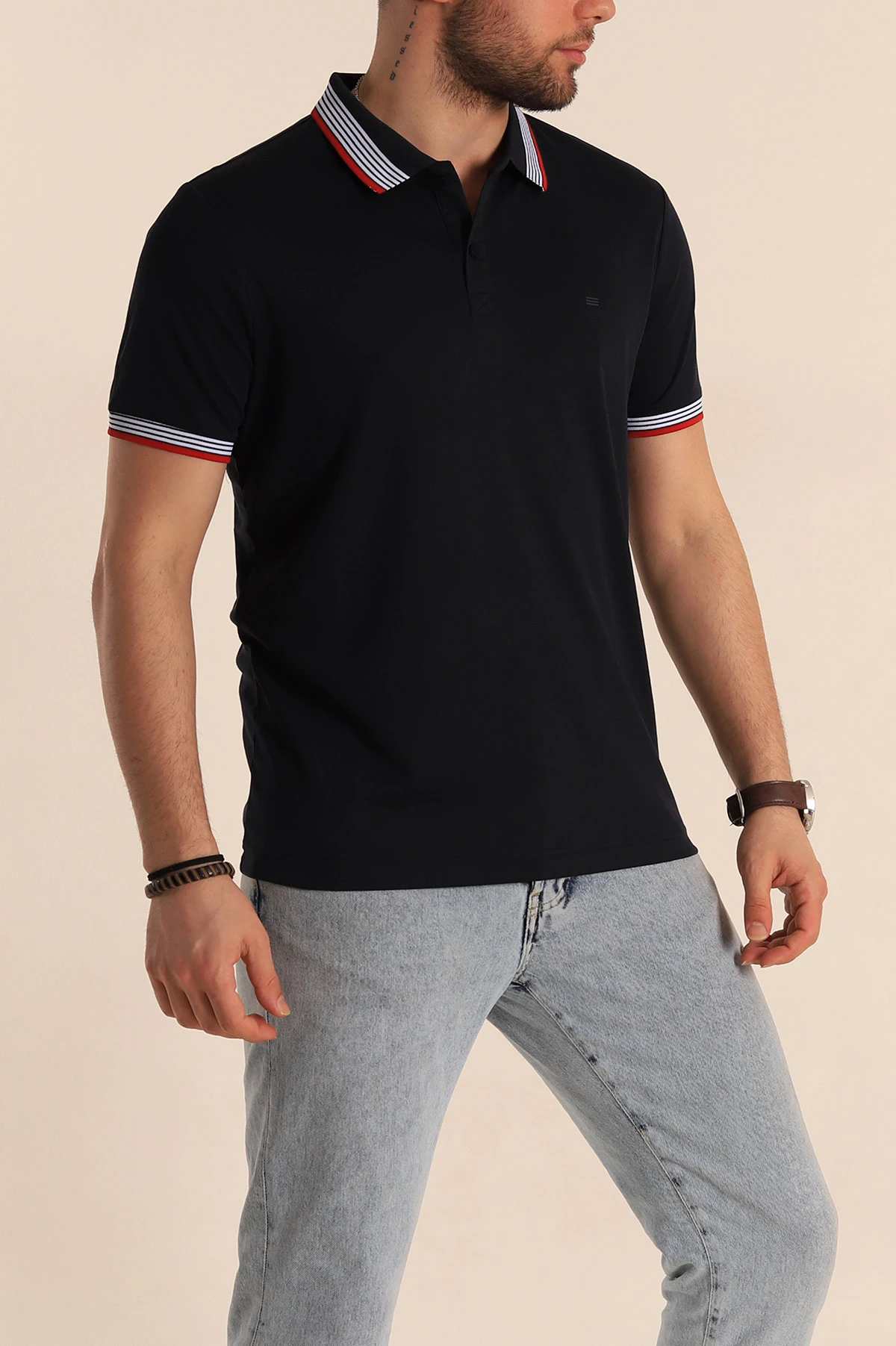 Lacivert Regular Fit Desenli Polo Yakalı Erkek Tişört 263263