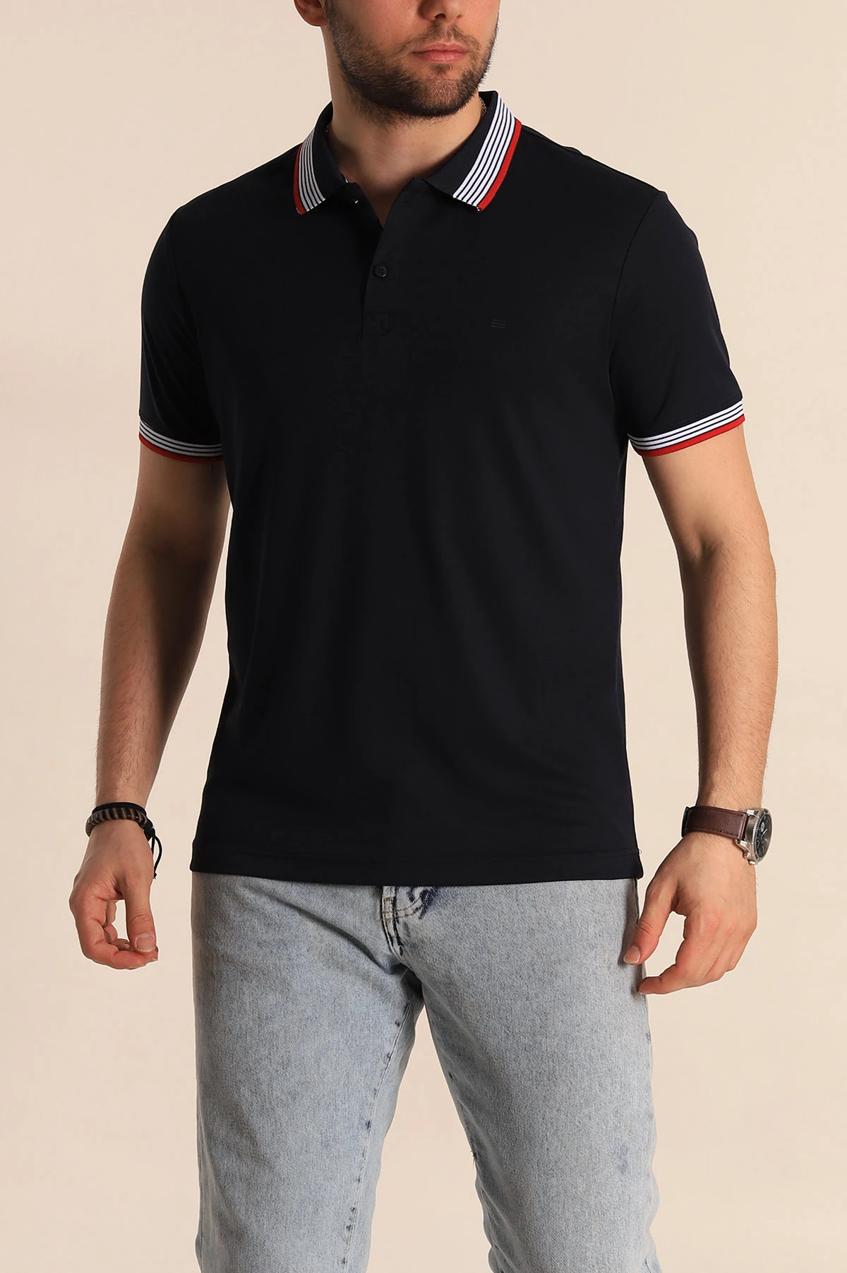 Lacivert Regular Fit Desenli Polo Yakalı Erkek Tişört 263263