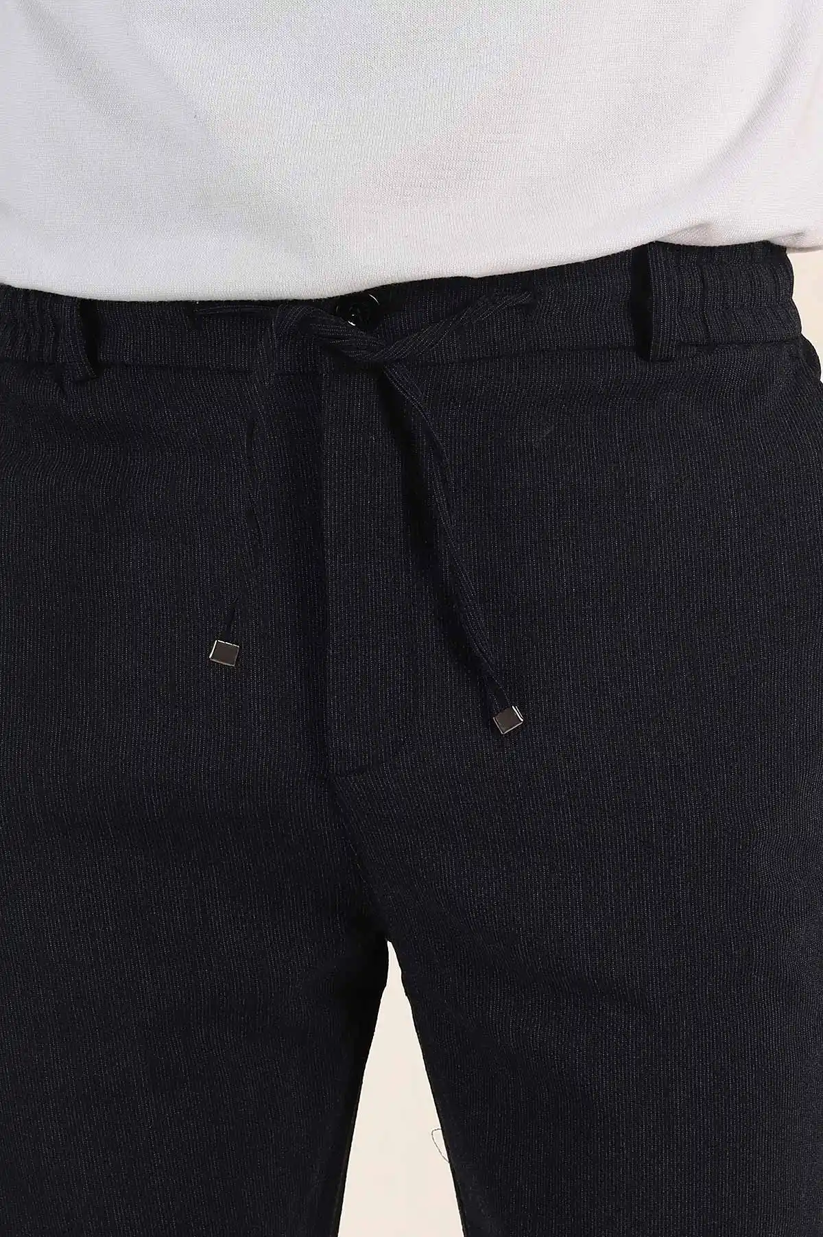 Lacivert Regular Fit Dokulu Bel Lastikli Erkek Pantolon 382285
