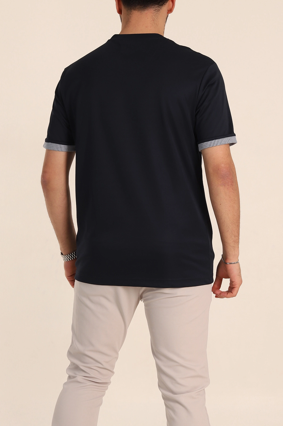 Lacivert Regular Fit Duble Kol Detaylı Basic Erkek Tişört 346320