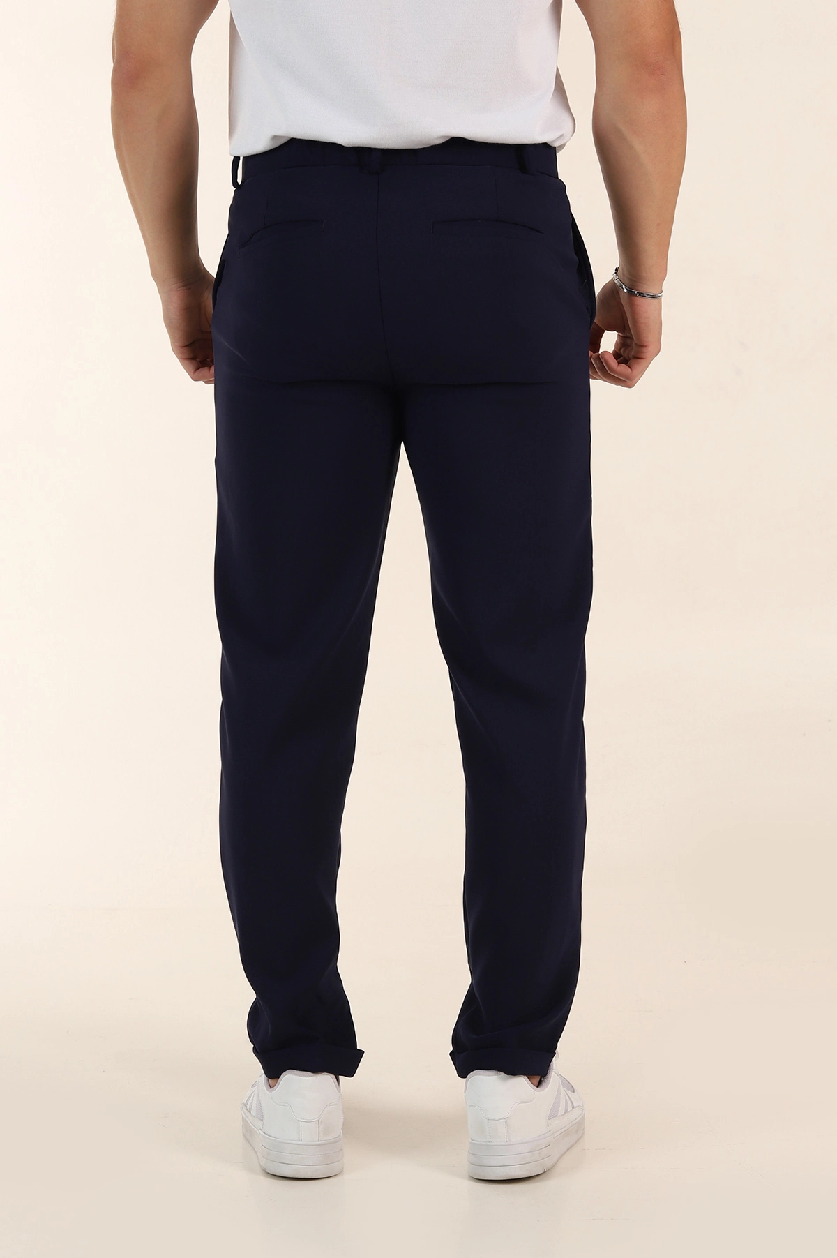Lacivert Regular Fit Duble Kumaş Duble Paça Bel Arkası Lastikli Erkek Pantolon 368372