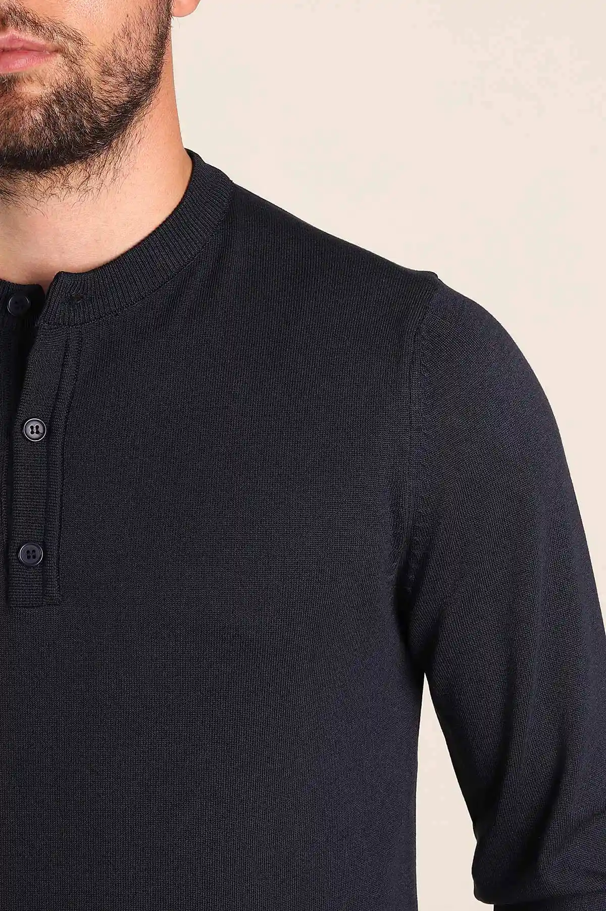 Lacivert Regular Fit Düğmeli Yaka Uzun Kollu Triko 393307