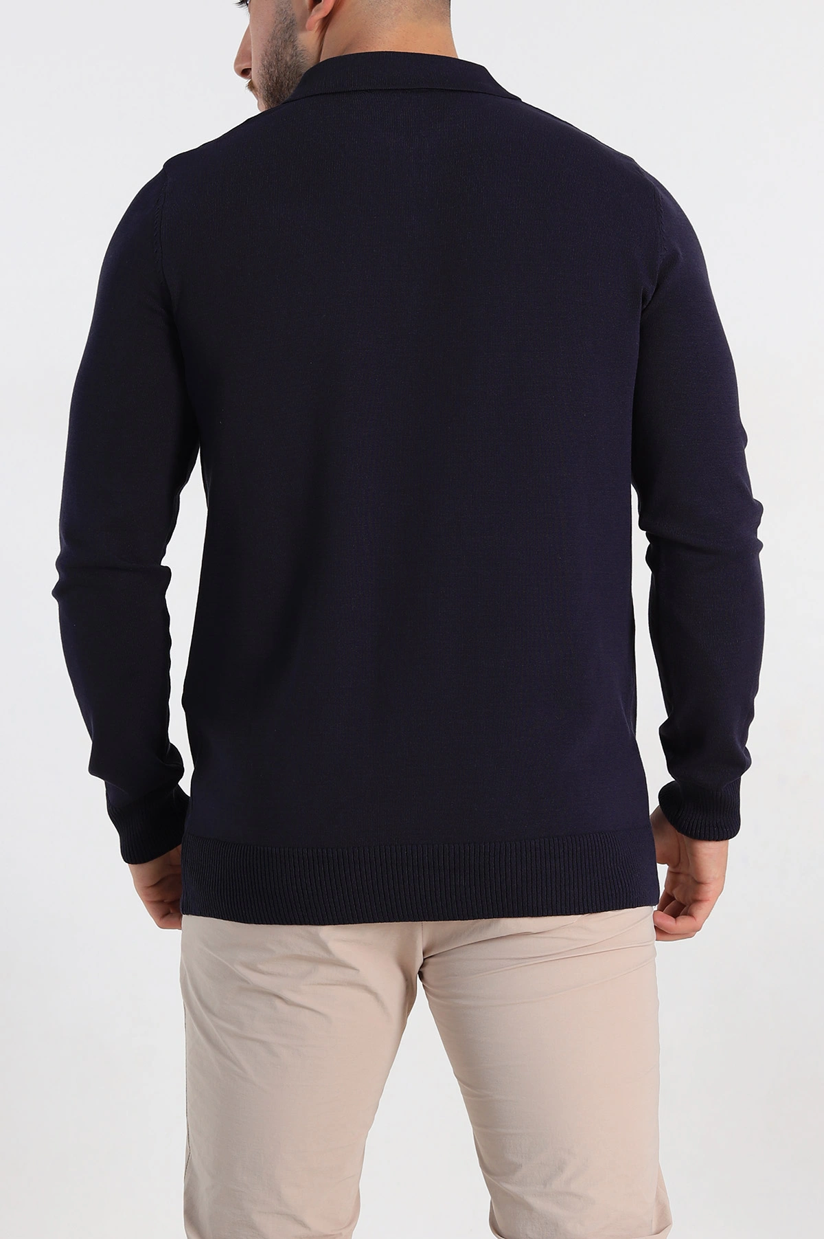Lacivert Regular Fit Fermuarlı Polo Yaka Erkek İnce Triko 309188