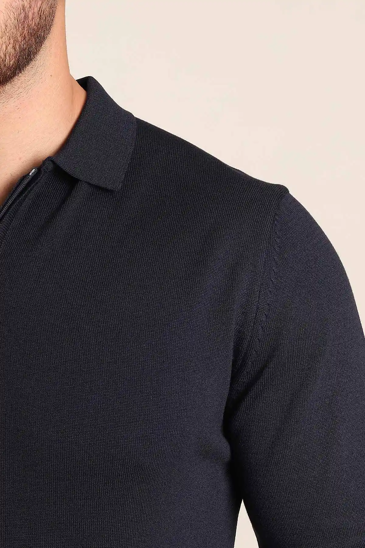 Lacivert Regular Fit Fermuarlı Polo Yaka Uzun Kollu Triko 393302
