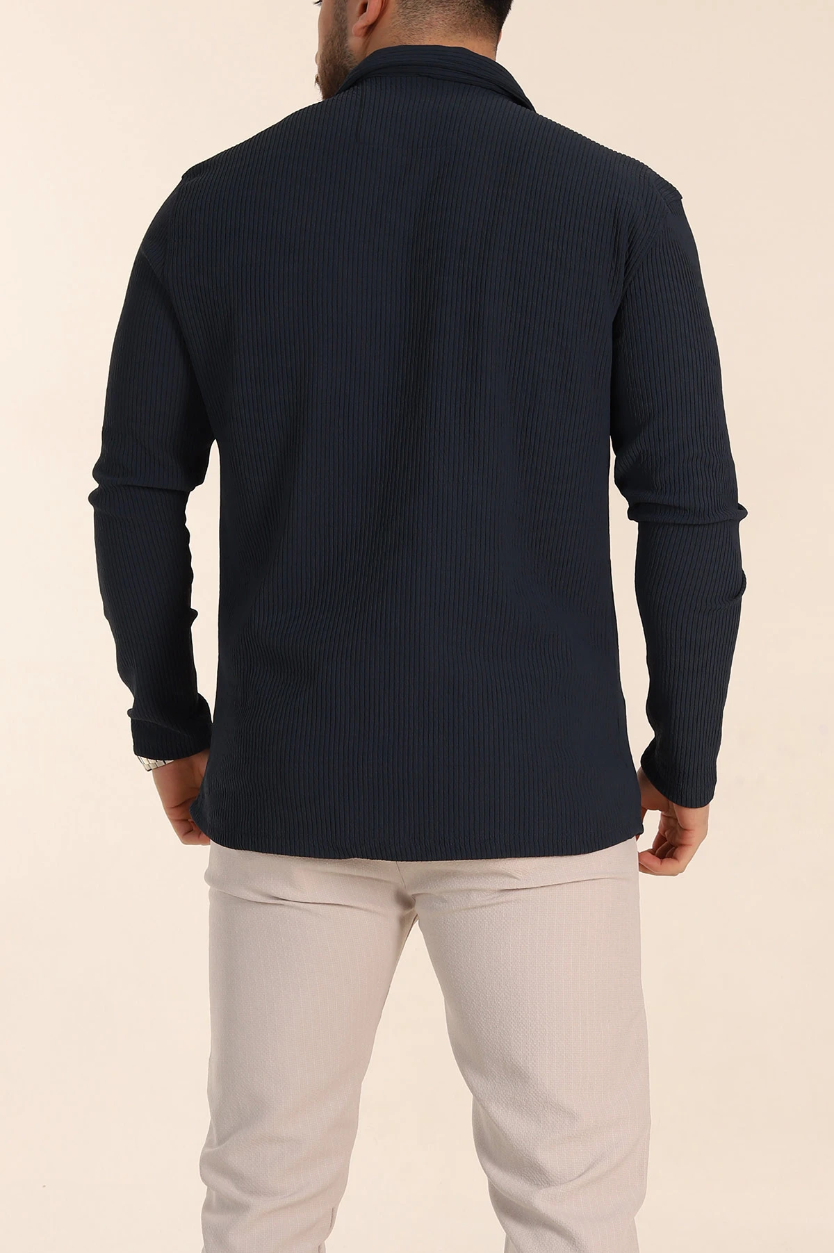 Lacivert Regular Fit Kalın Fitilli Doku Erkek Gömlek 352015