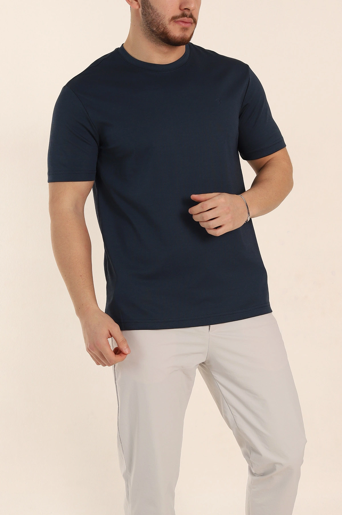 Lacivert Regular Fit Nakış Logo Detaylı Basic Erkek Tişört 338454