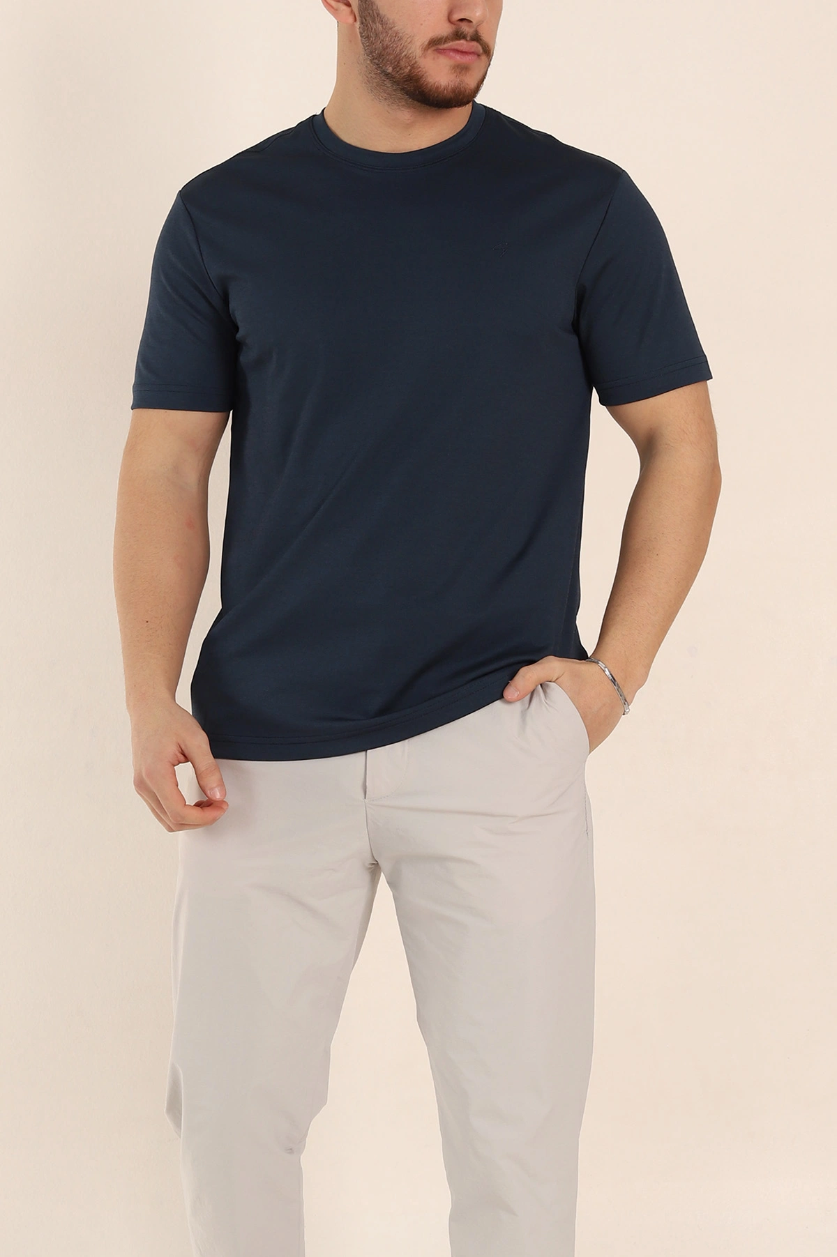 Lacivert Regular Fit Nakış Logo Detaylı Basic Erkek Tişört 338454
