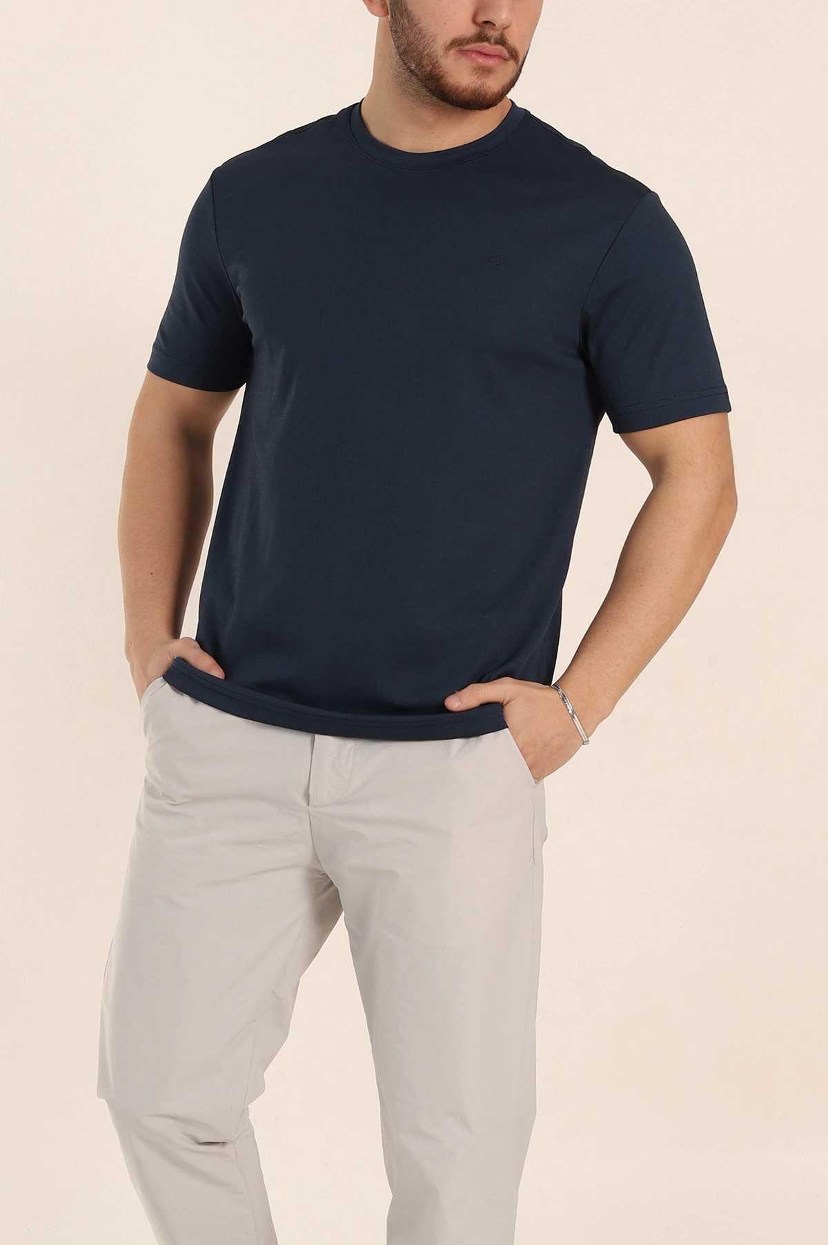 Lacivert Regular Fit Nakış Logo Detaylı Basic Erkek Tişört 338454