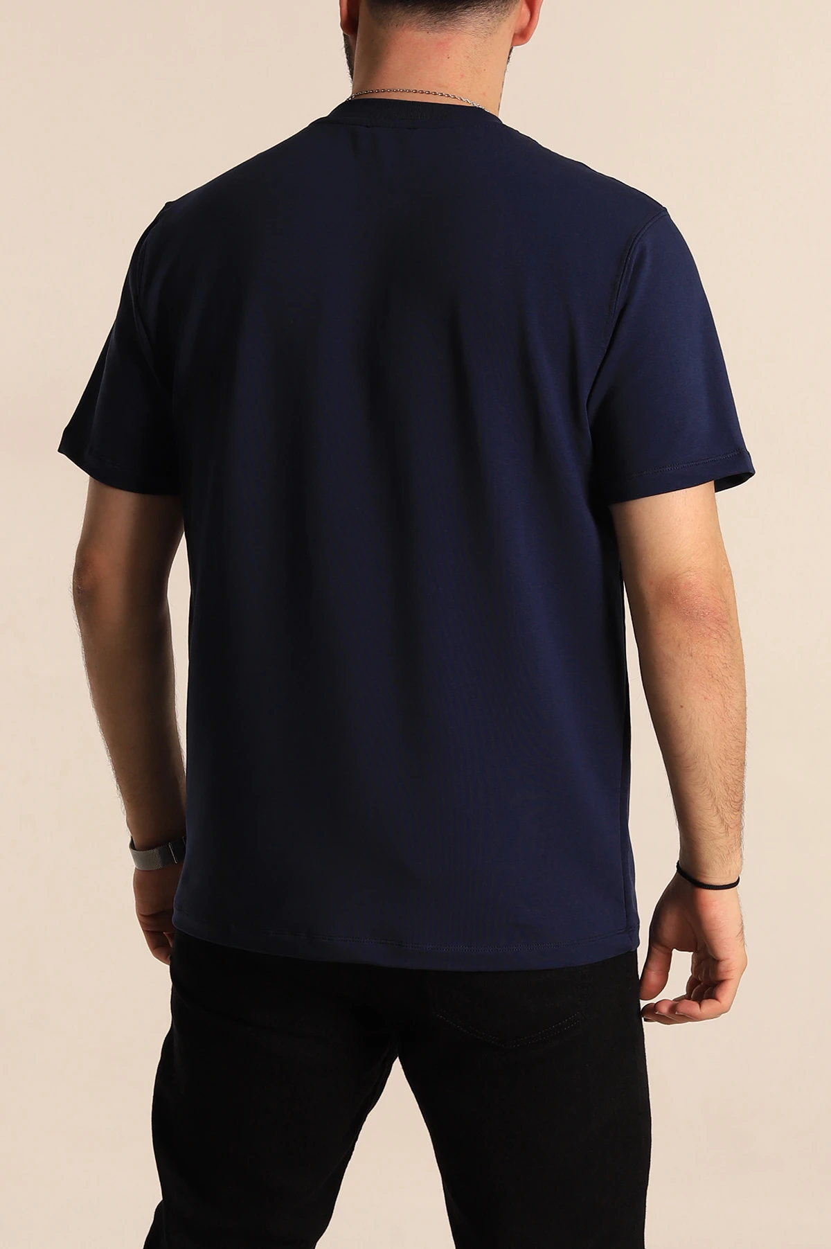 Lacivert Regular Fit Nakışlı Cep Detaylı Erkek Tişört 270644