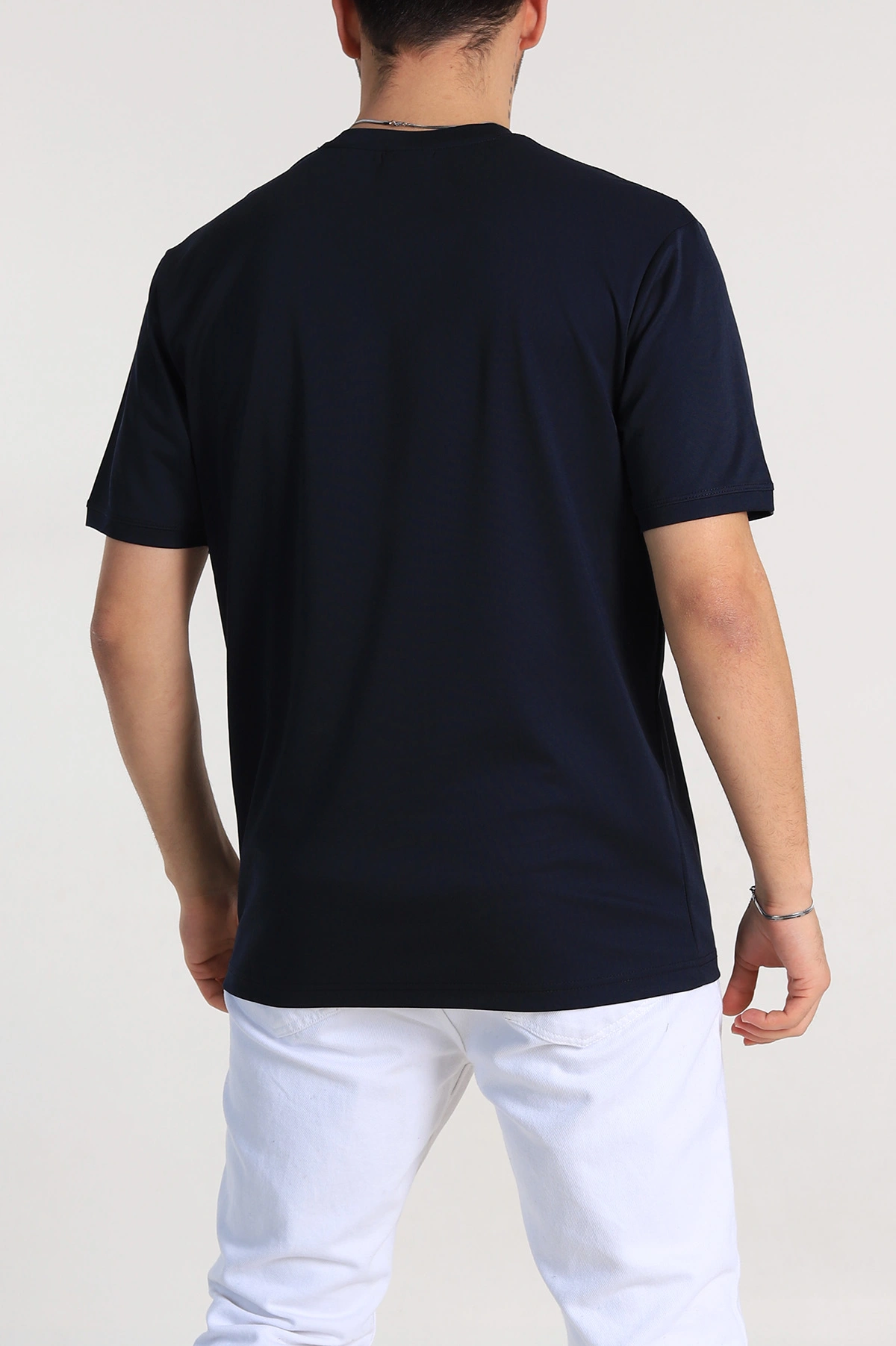 Lacivert Regular Fit Omuz Şerit Detaylı Basic Erkek Tişört 338466