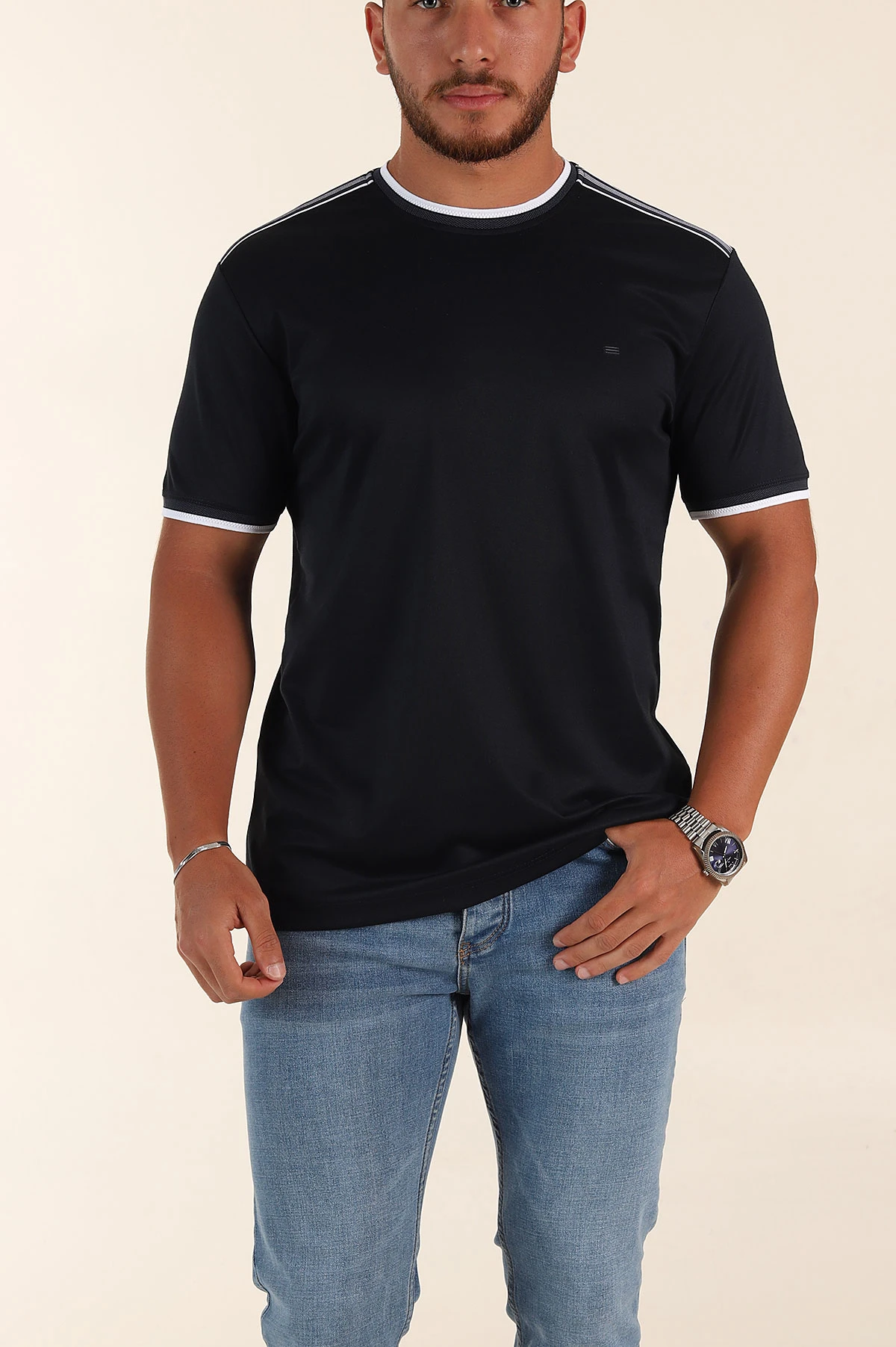 Lacivert Regular Fit Omuz Şerit Detaylı Erkek Tişört 372088