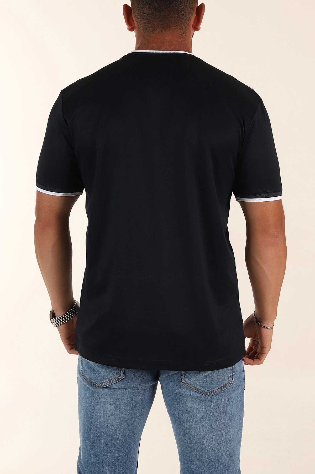Lacivert Regular Fit Omuz Şerit Detaylı Erkek Tişört 372088