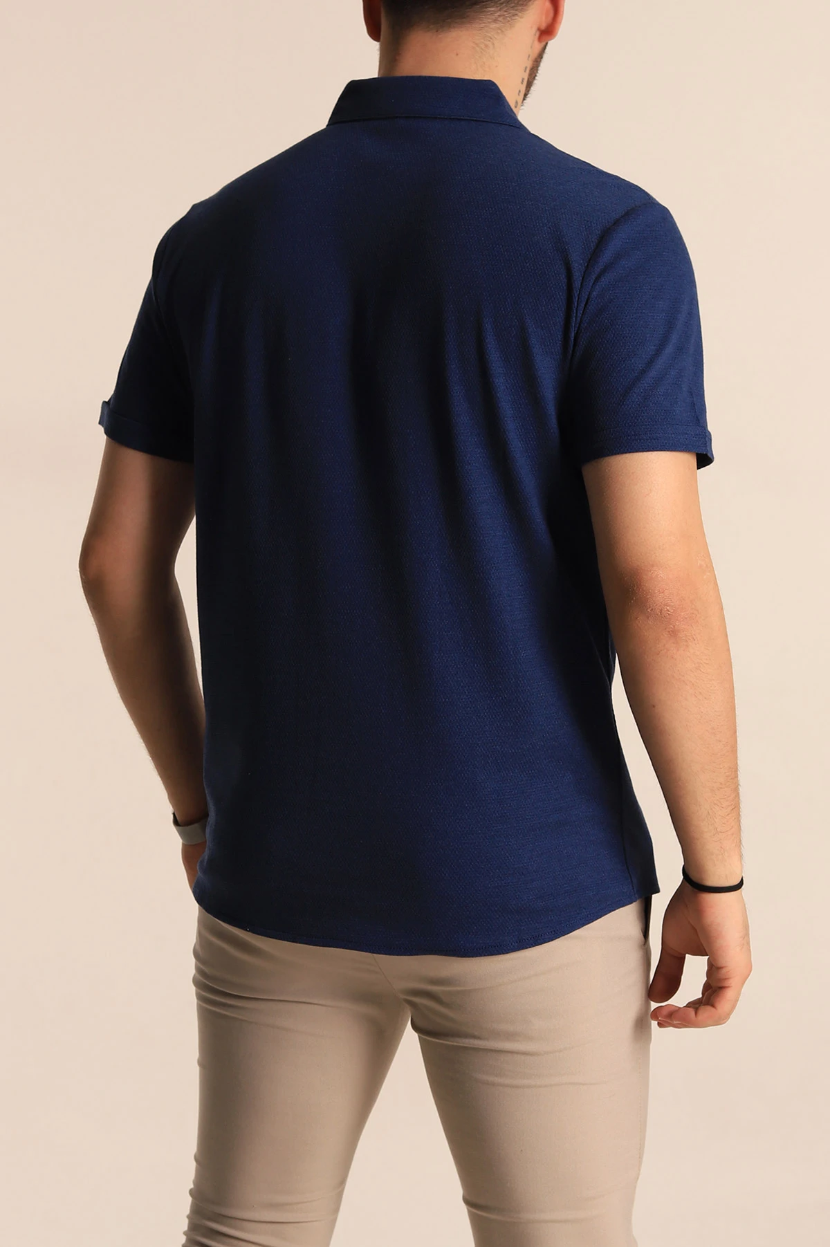 Lacivert Regular Fit Petek Dokulu Kısa Kollu Erkek Gömlek 263715