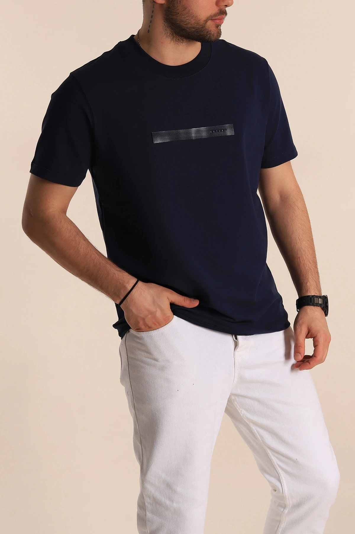 Lacivert Regular Fit Plastik Baskı Detaylı Erkek Tişört 268113