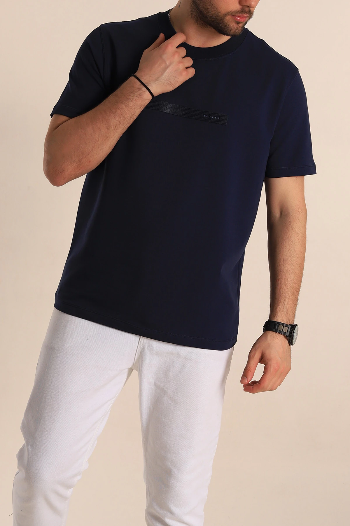 Lacivert Regular Fit Plastik Baskı Detaylı Erkek Tişört 268113