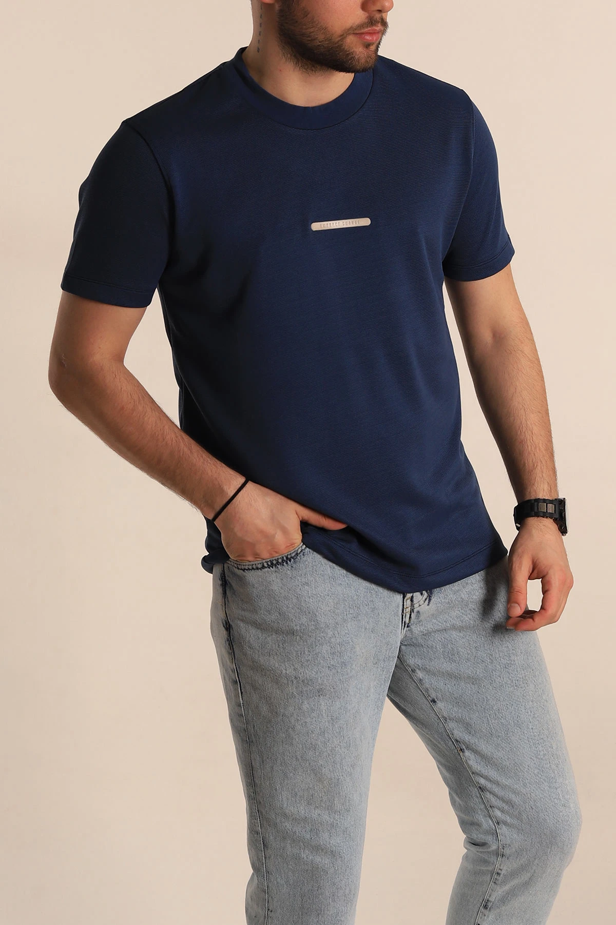 Lacivert Regular Fit Plastik Baskı Detaylı Erkek Tişört 268144