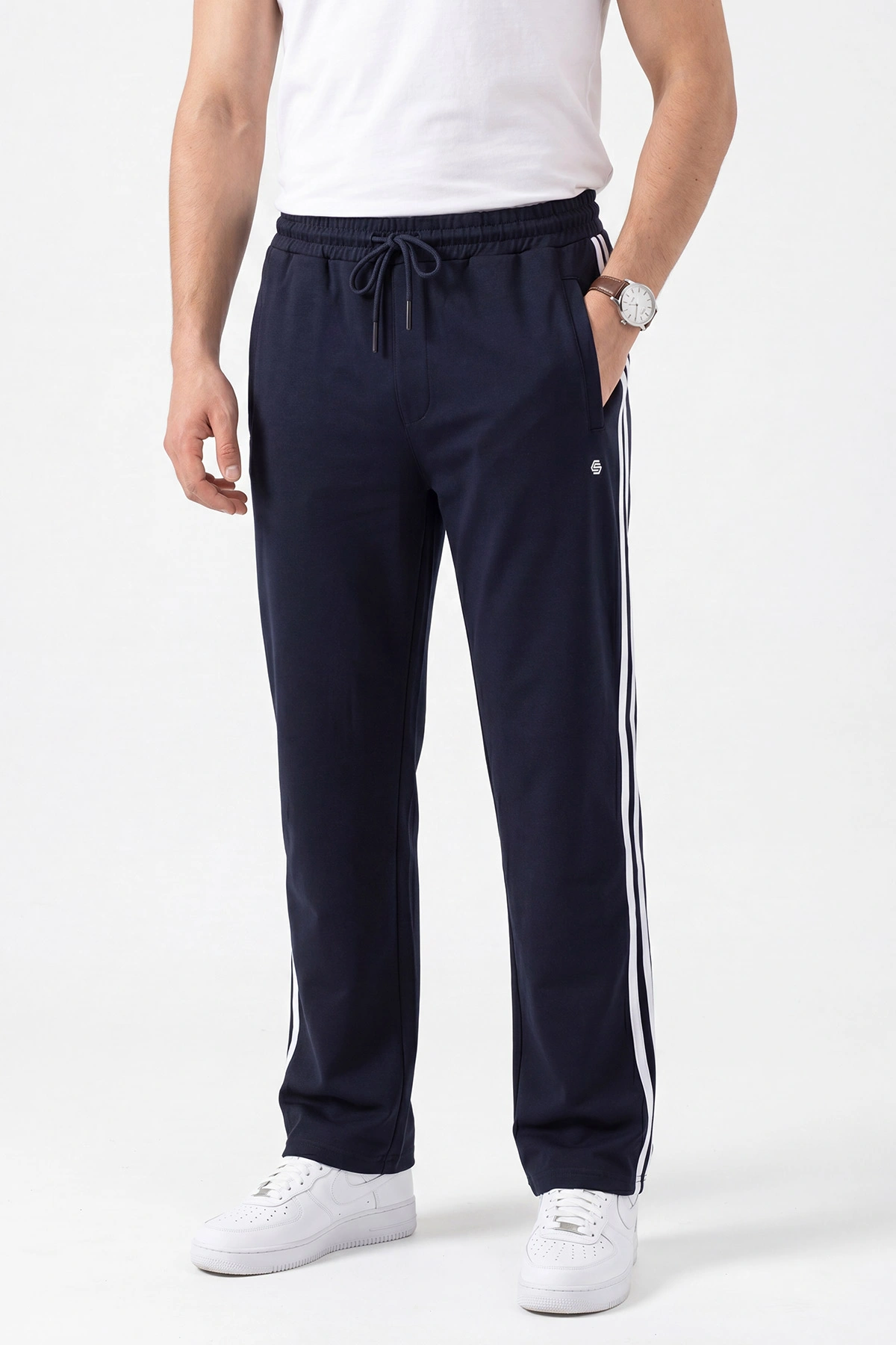 Lacivert Regular Fit Şerit Detaylı Fermuarlı Cepli Erkek Eşofman Altı 402381