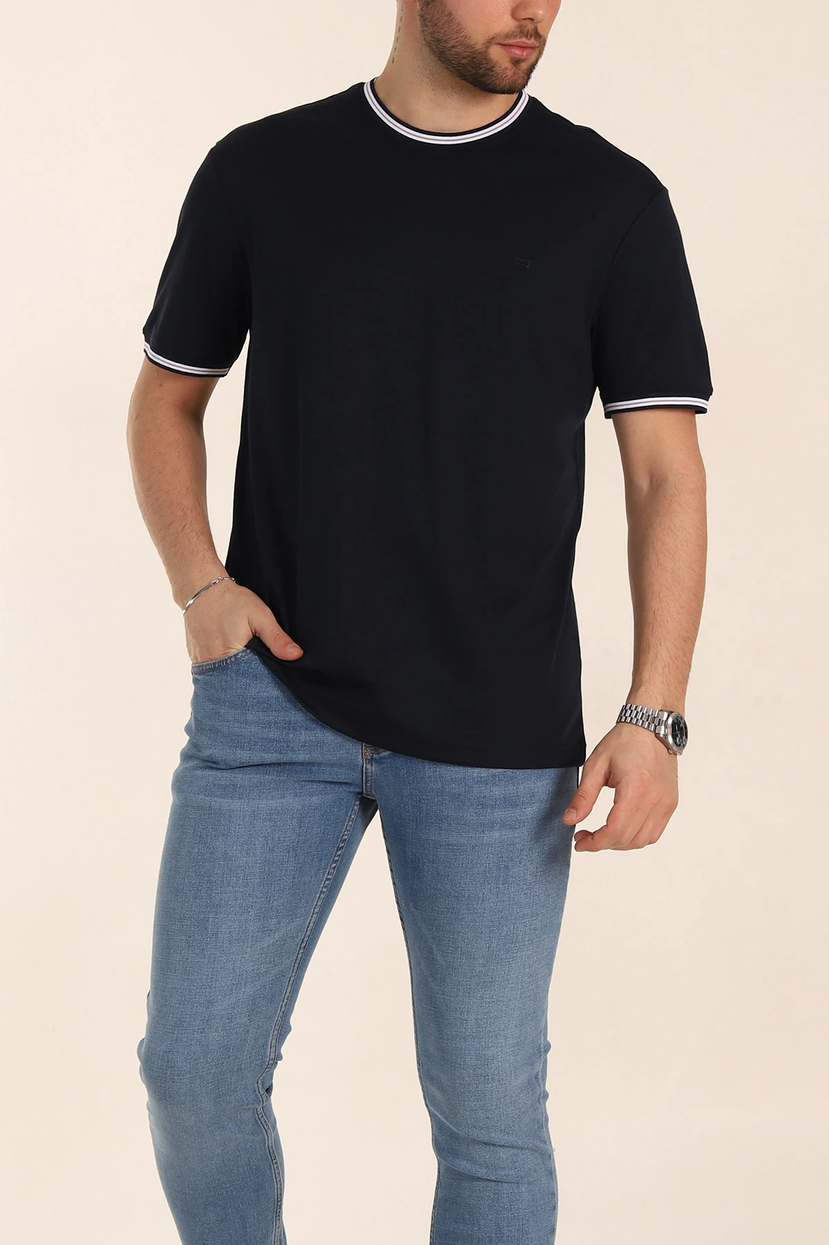 Lacivert Regular Fit Triko Yaka Basic Erkek Tişört 342362
