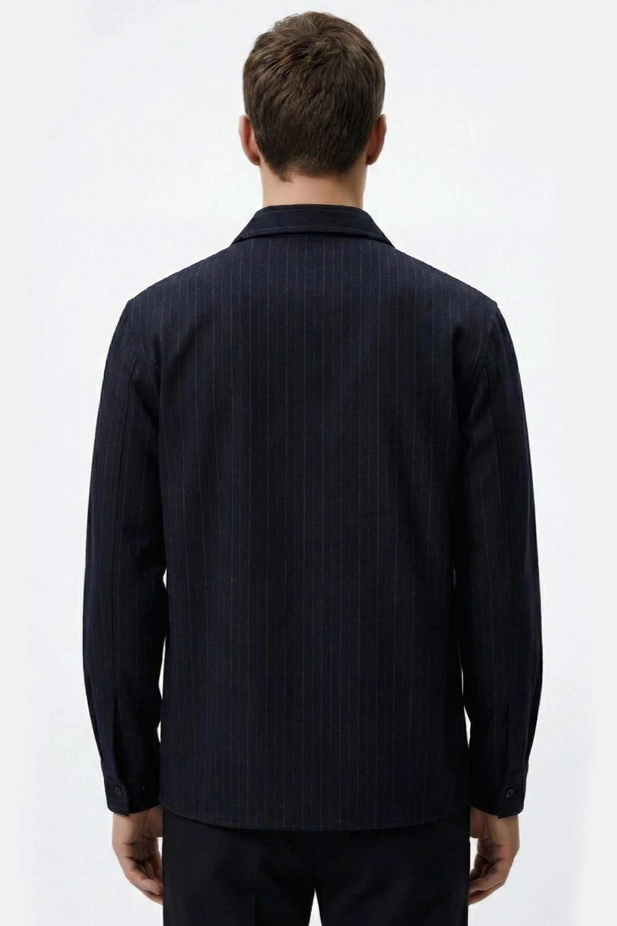 Lacivert Regular Fit Uzun Kollu Çizgili Erkek Gömlek 419345