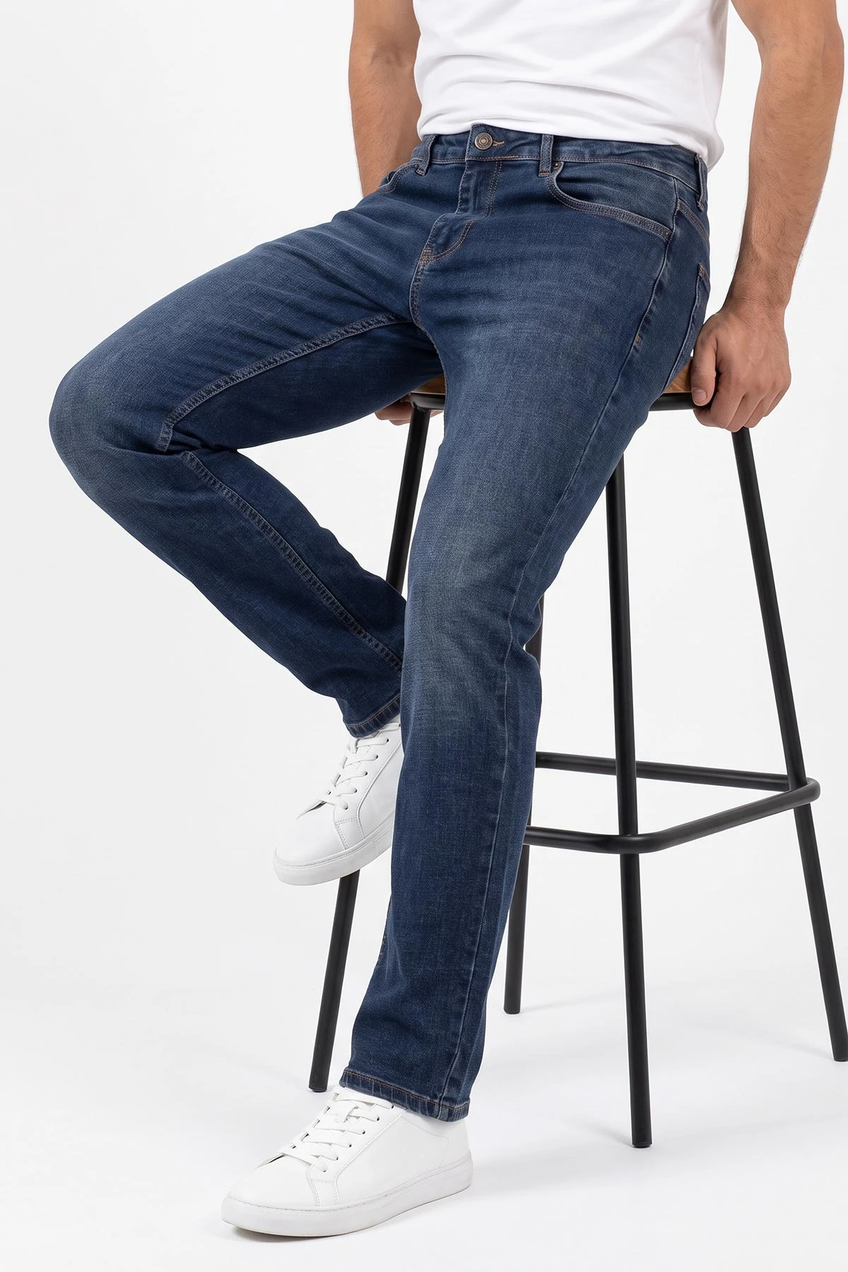 Lacivert Regular Fit Yeni Sezon Cep Detay Likralı Erkek Kot Pantolon 497237