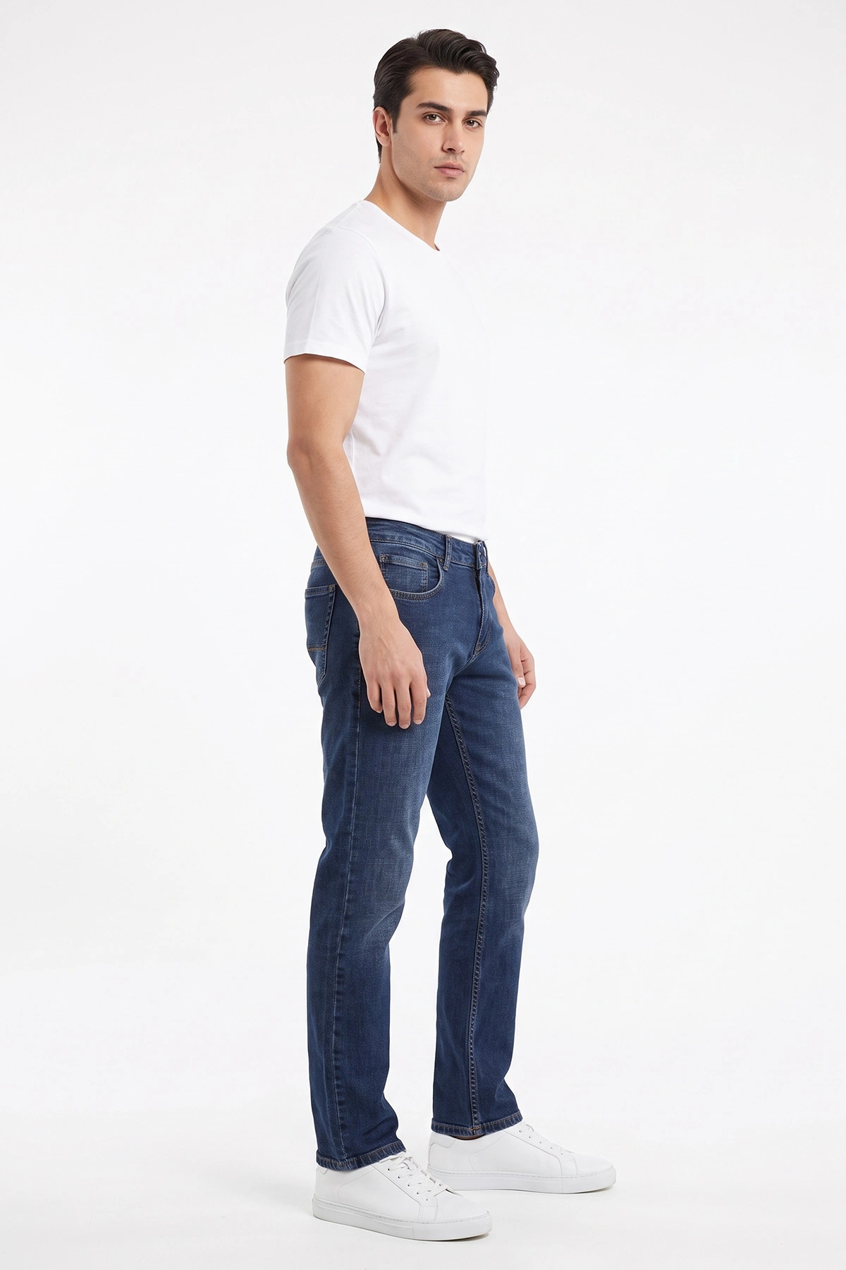 Lacivert Regular Fit Yeni Sezon Cep Detay Likralı Erkek Kot Pantolon 497237